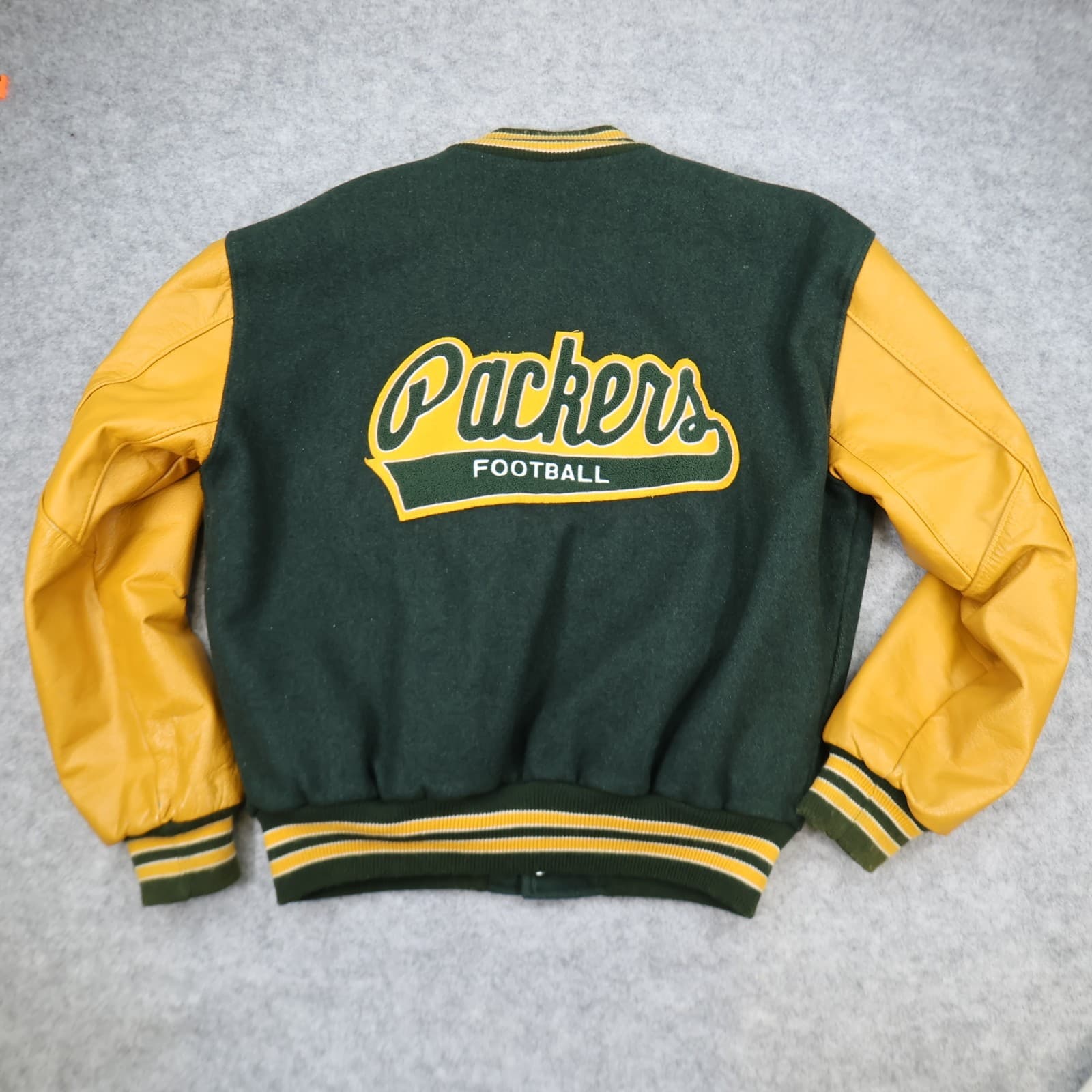 Vintage Green Bay Packers Varsity Jacket Large Green Leather DeLong NFL photo 2
