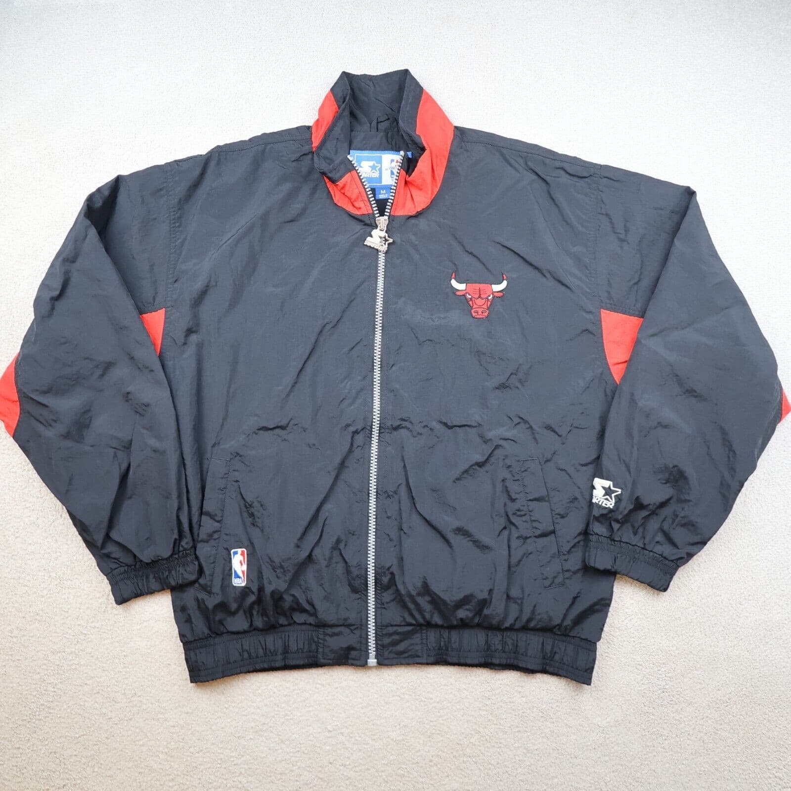 Vintage Chicago Bulls Jacket Medium Black Starter 90s Basketball Tracksuit Track photo 2