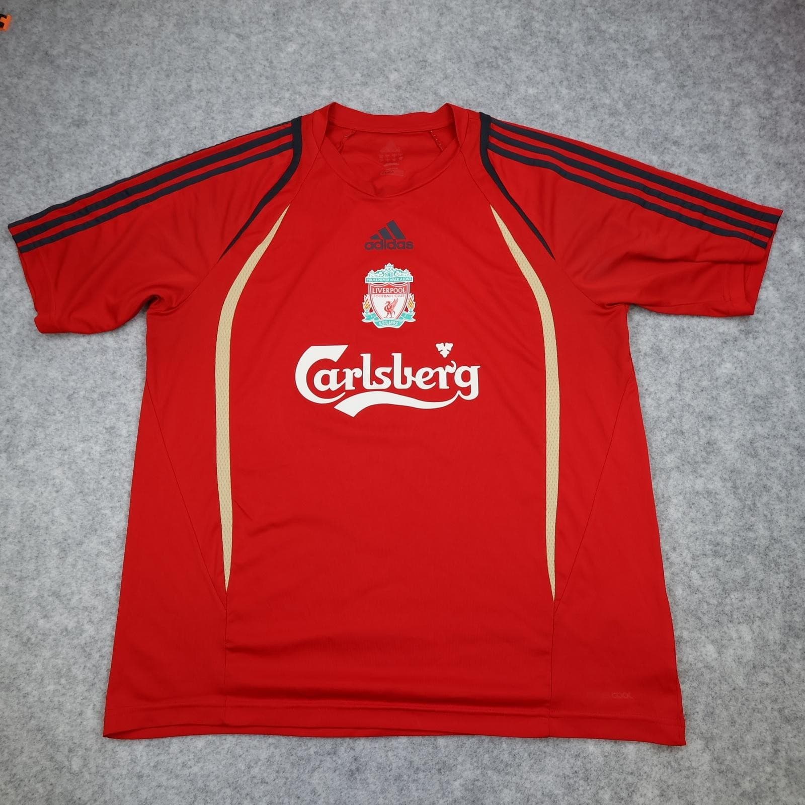 Liverpool Training Shirt Mens Large Red EPL Football Adidas Carlsberg Jersey