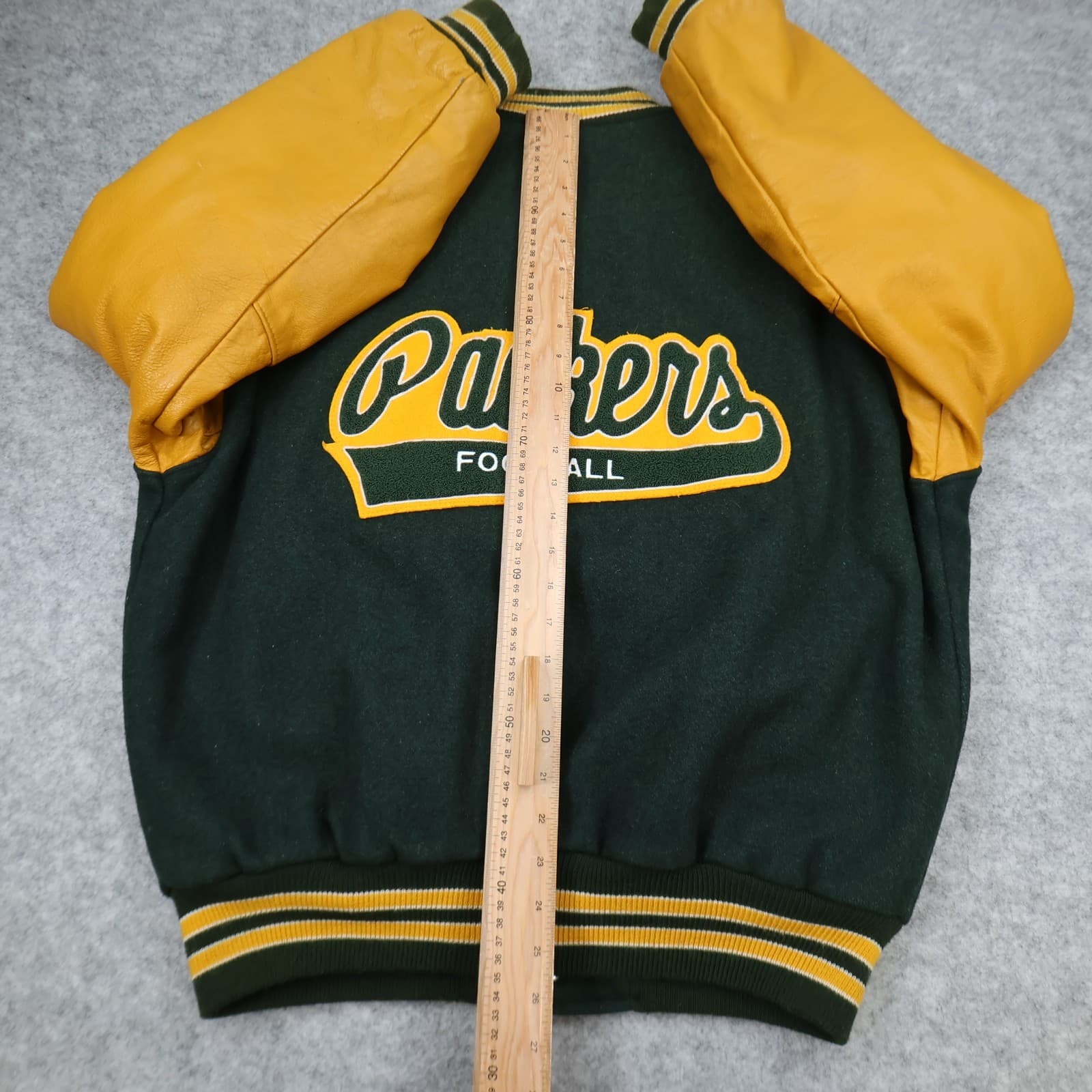Vintage Green Bay Packers Varsity Jacket Large Green Leather DeLong NFL photo 16