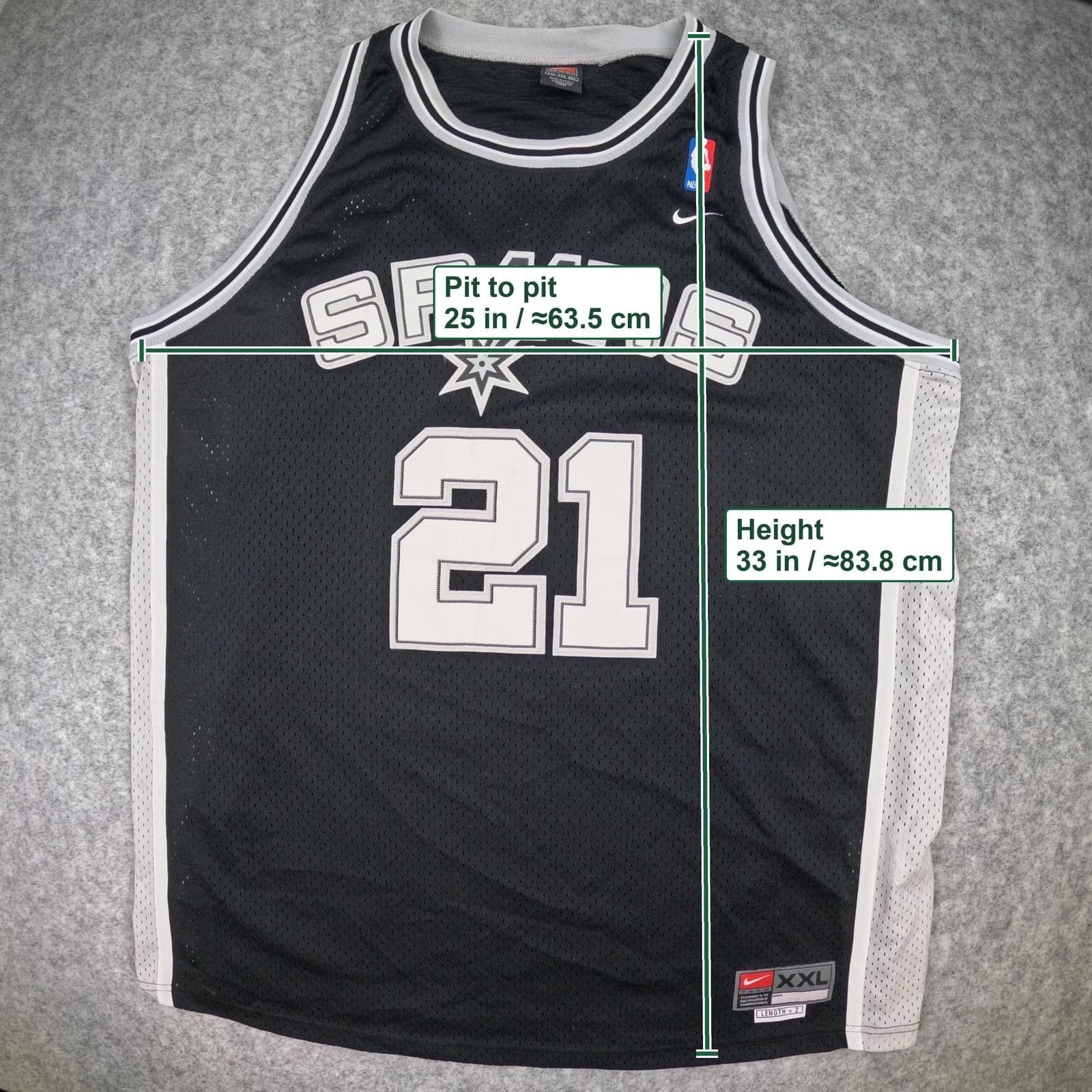 Vintage San Antonio Spurs Basketball Jersey 2XL Black Nike Tim Duncan 21 90s photo 6