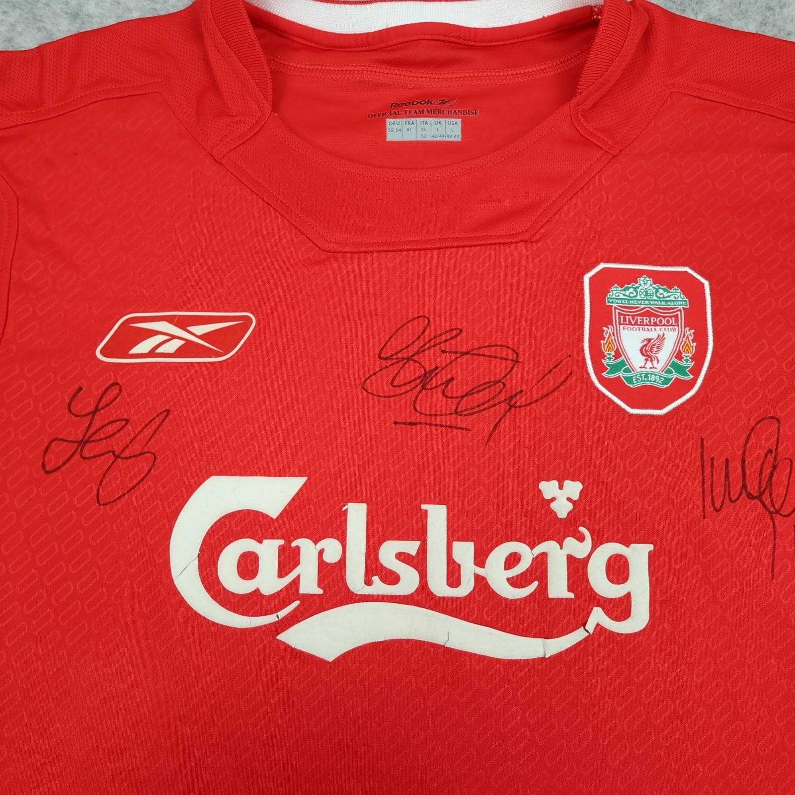Vintage Liverpool Shirt Mens Large Red Home 2004 2006 Reebok Carlsberg Signed photo 3
