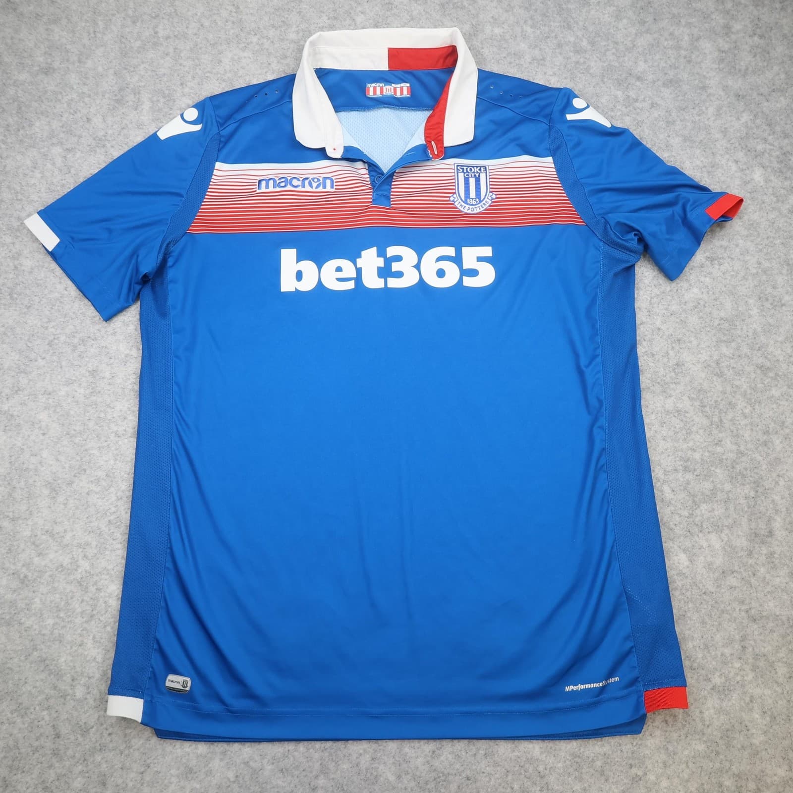 Stoke City Shirt Mens 3XL Blue Away Football Macron 2017 2018 Soccer Jersey