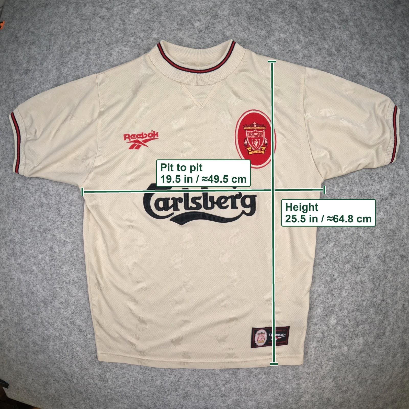 Vintage Liverpool Football Shirt Small Away 1996 1997 Reebok 34/36 Cream Jersey photo 3