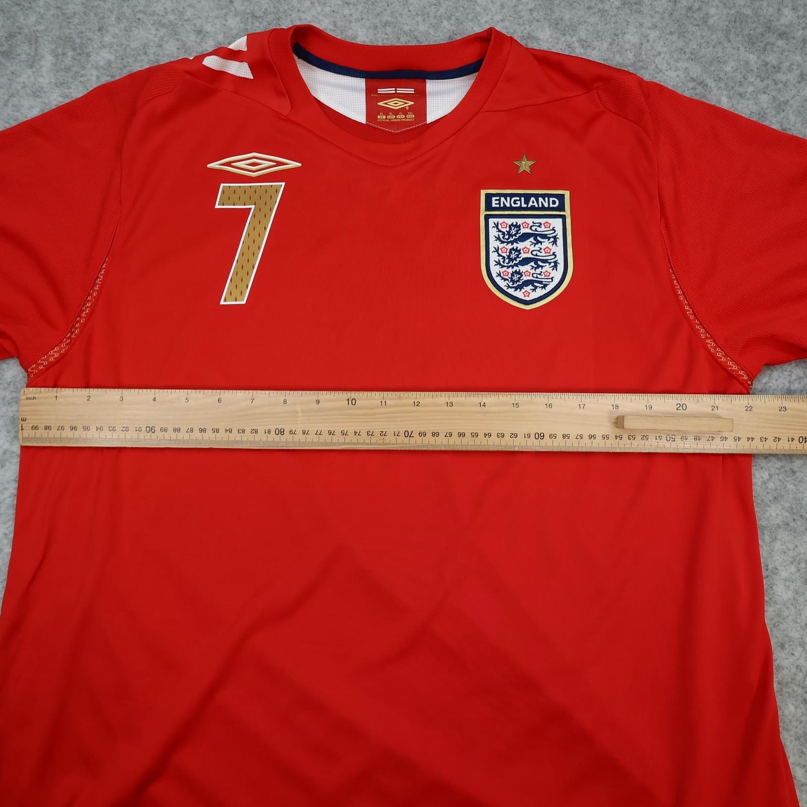 England Away Shirt Mens XL Red 2006 2008 Football Umbro Beckham 7 Jersey Top photo 7