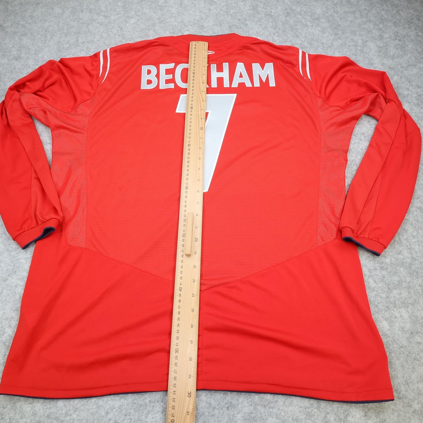 England Away Shirt Mens 2XL Red 2004 2006 Football Umbro Beckham 7 Soccer Jersey photo 13