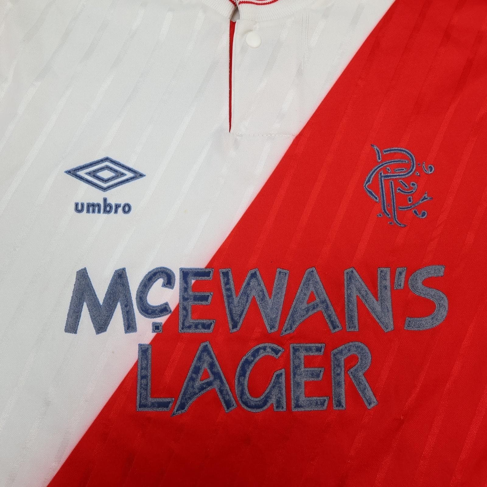 Vintage Rangers Shirt Mens Small White Red Away 1987 1990 Umbro McEwan's Lager photo 3