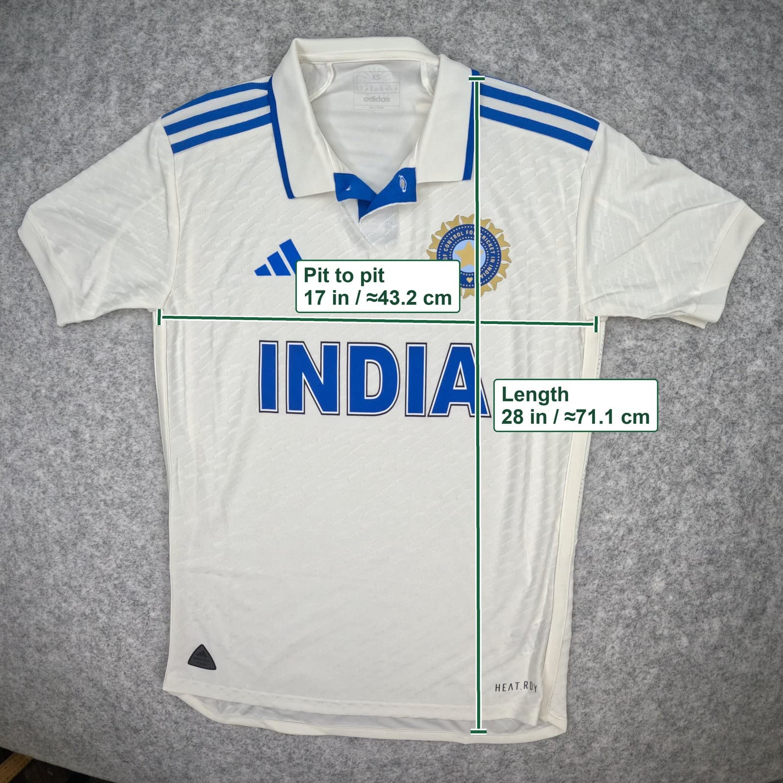 India Cricket Jersey Extra Small Test 2023-24 adidas Button IW9425 Jersey XS photo 4