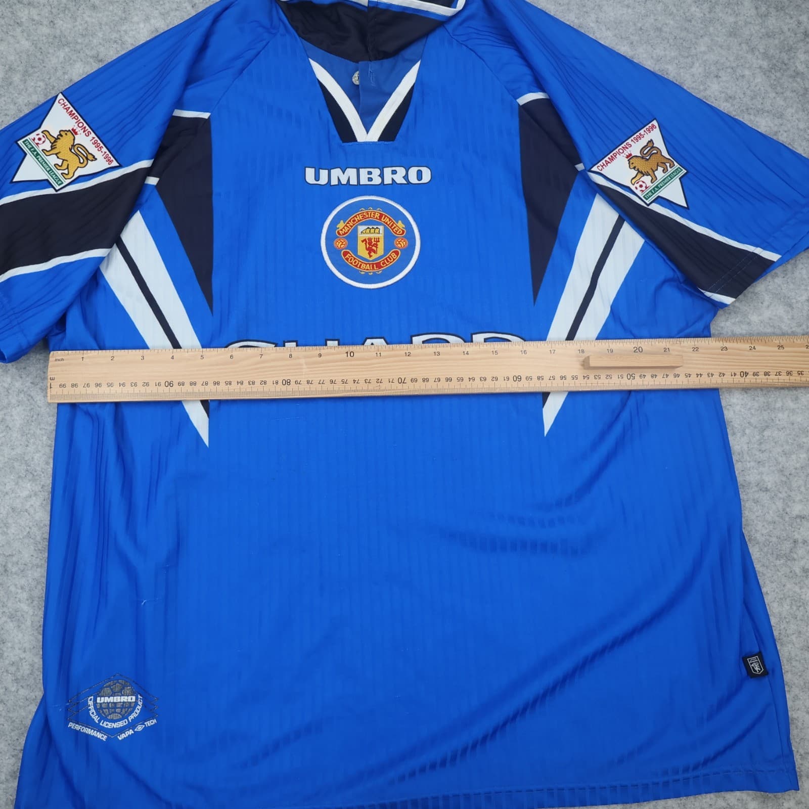 Vintage Manchester United Shirt 2XL Blue Third Kit 96 1998 Umbro David Beckham photo 12