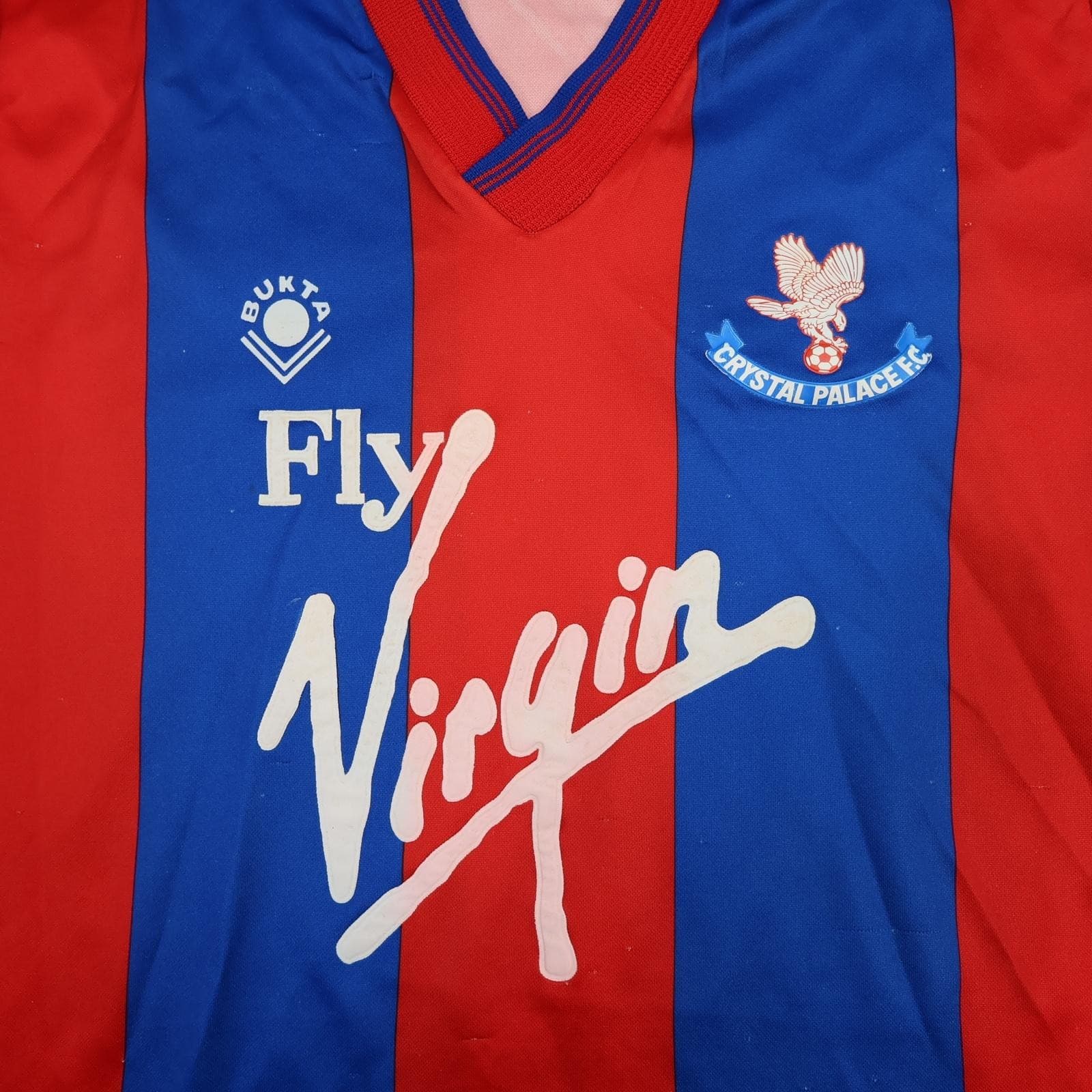 Vintage Crystal Palace Shirt Mens Large Home Red Blue 1989 1990 Bukta Virgin 80s photo 3