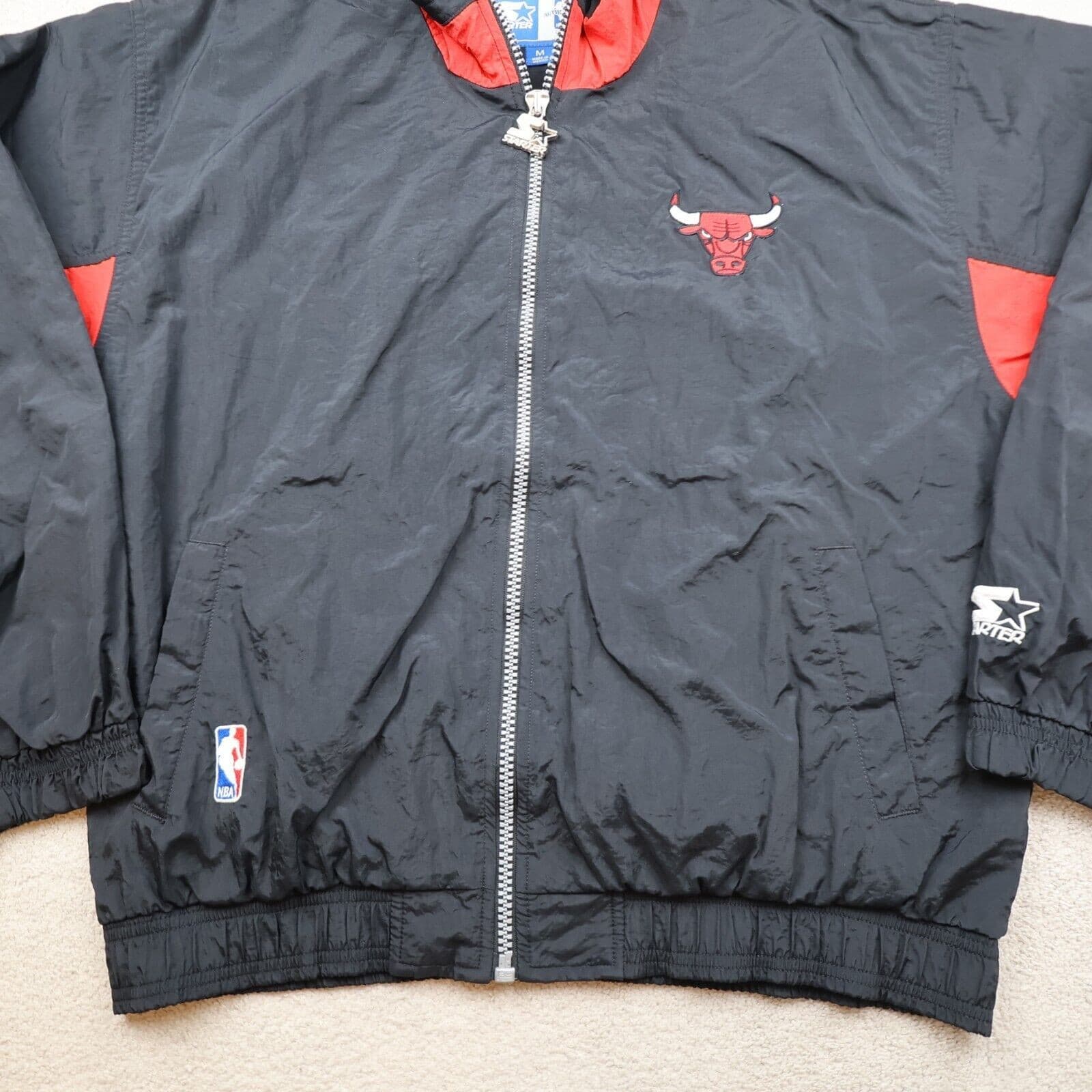 Vintage Chicago Bulls Jacket Medium Black Starter 90s Basketball Tracksuit Track photo 6