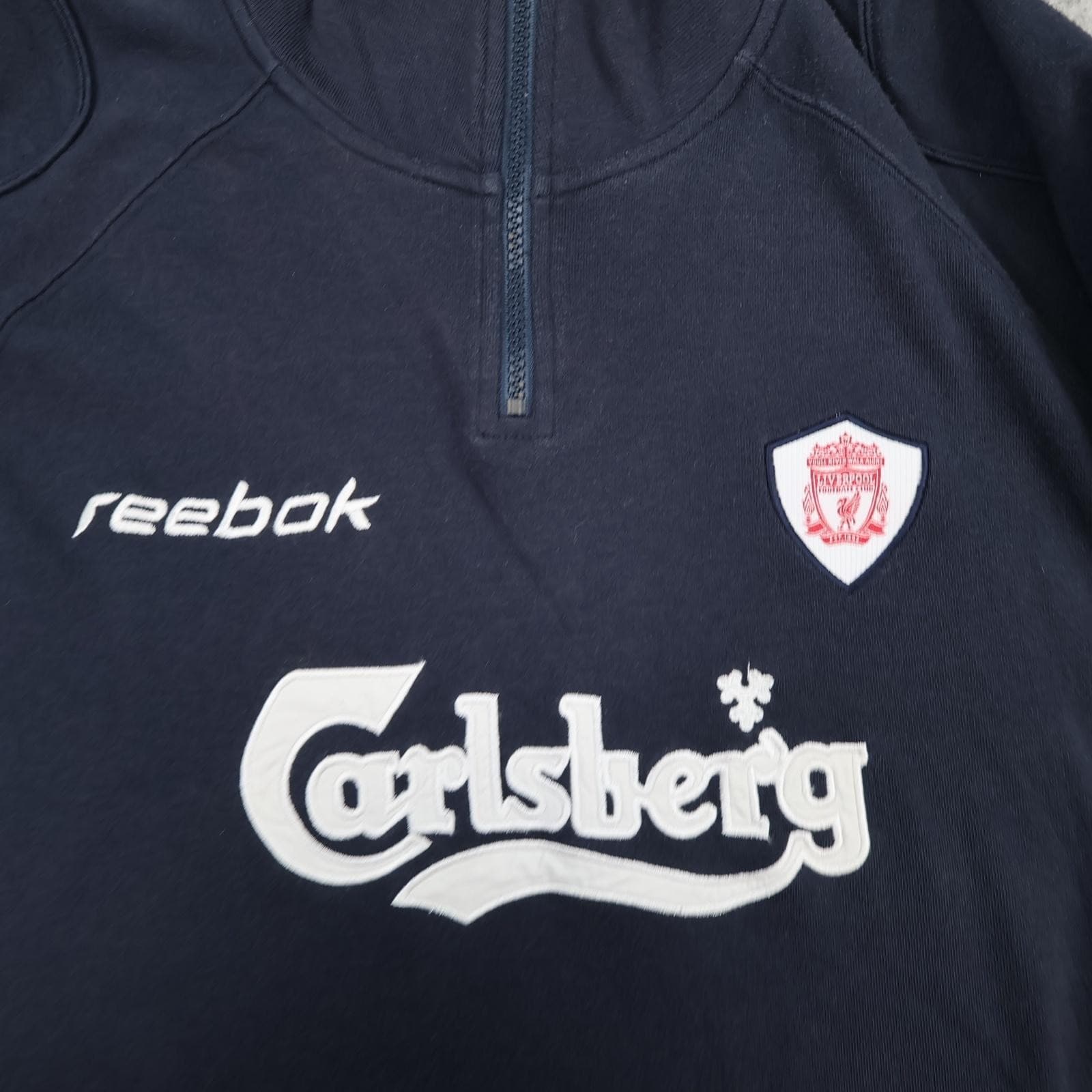 Vintage Liverpool Training Drill Top Mens Small Blue Football Reebok Carlsberg photo 2
