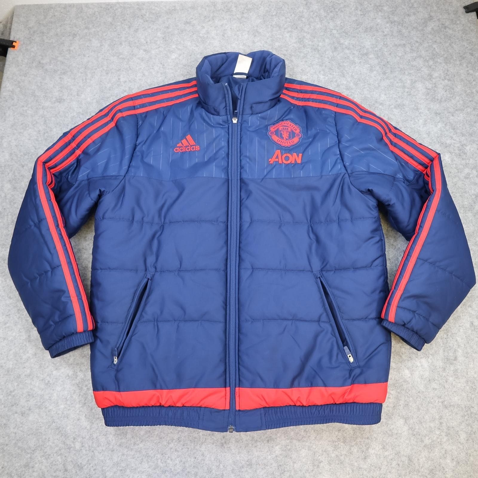 Manchester United Jacket Mens Large Navy Blue EPL 2015 2016 Adidas AON Padded