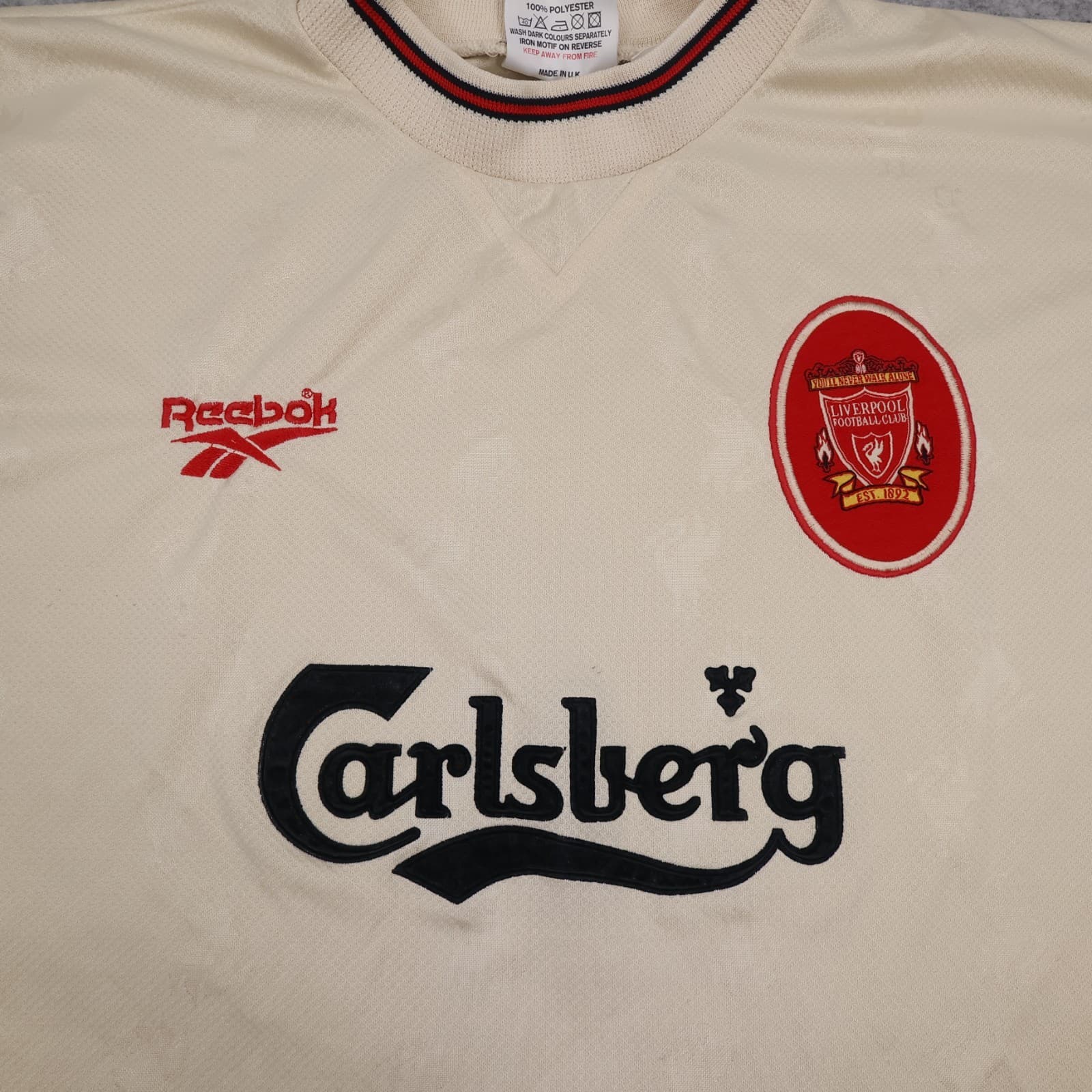 Vintage Liverpool Shirt 2XL Beige Away Kit 1996 1997 Reebok Jersey 50/52 photo 3