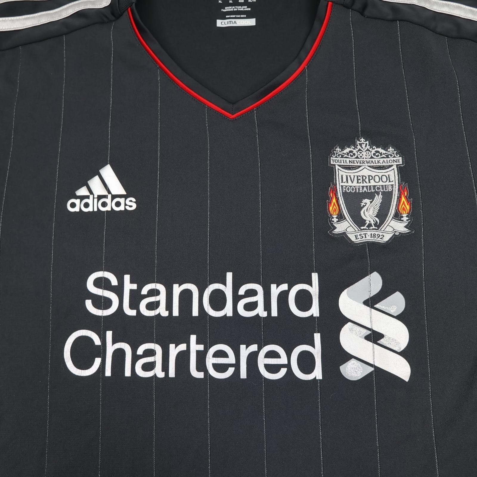 Liverpool Shirt Mens XL Black Away Kit 2011 2012 Adidas Standard Chartered photo 3