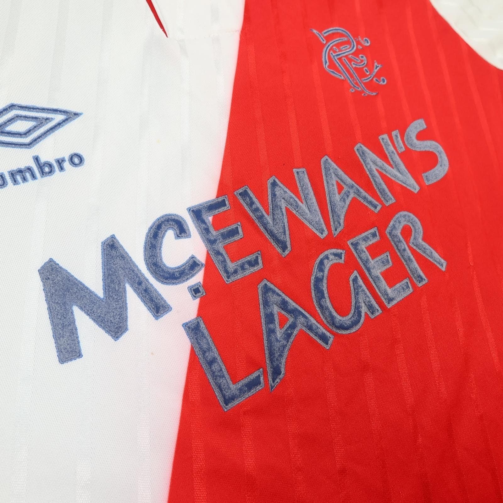 Vintage Rangers Shirt Mens Small White Red Away 1987 1990 Umbro McEwan's Lager photo 6