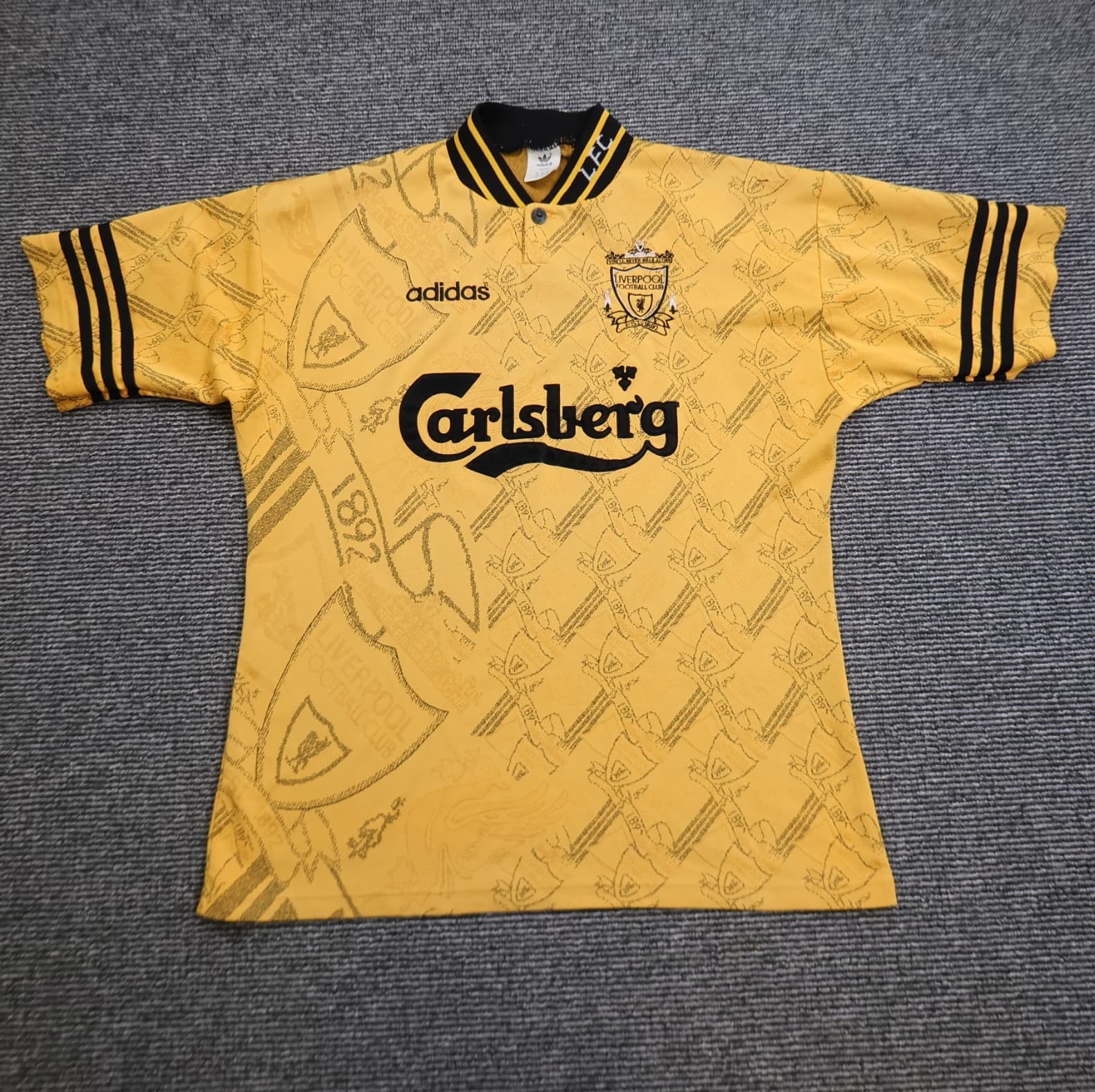 Vintage Liverpool Shirt Large Yellow Third Kit 1994 1996 Adidas Jersey 42/44 90s