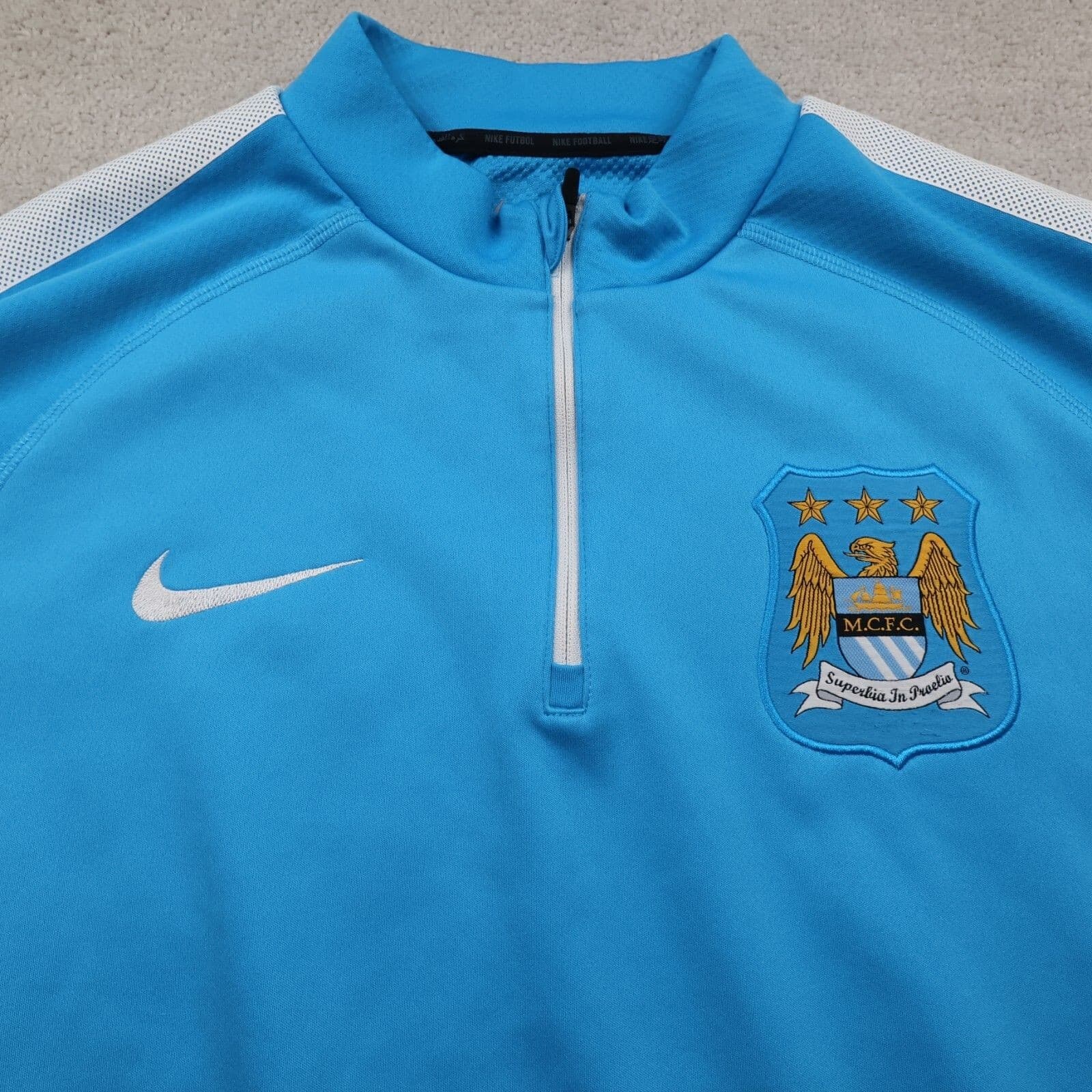 Manchester City Jumper Large Blue Tracksuit Pullover 2014 2015 1/4 Zip Nike photo 3