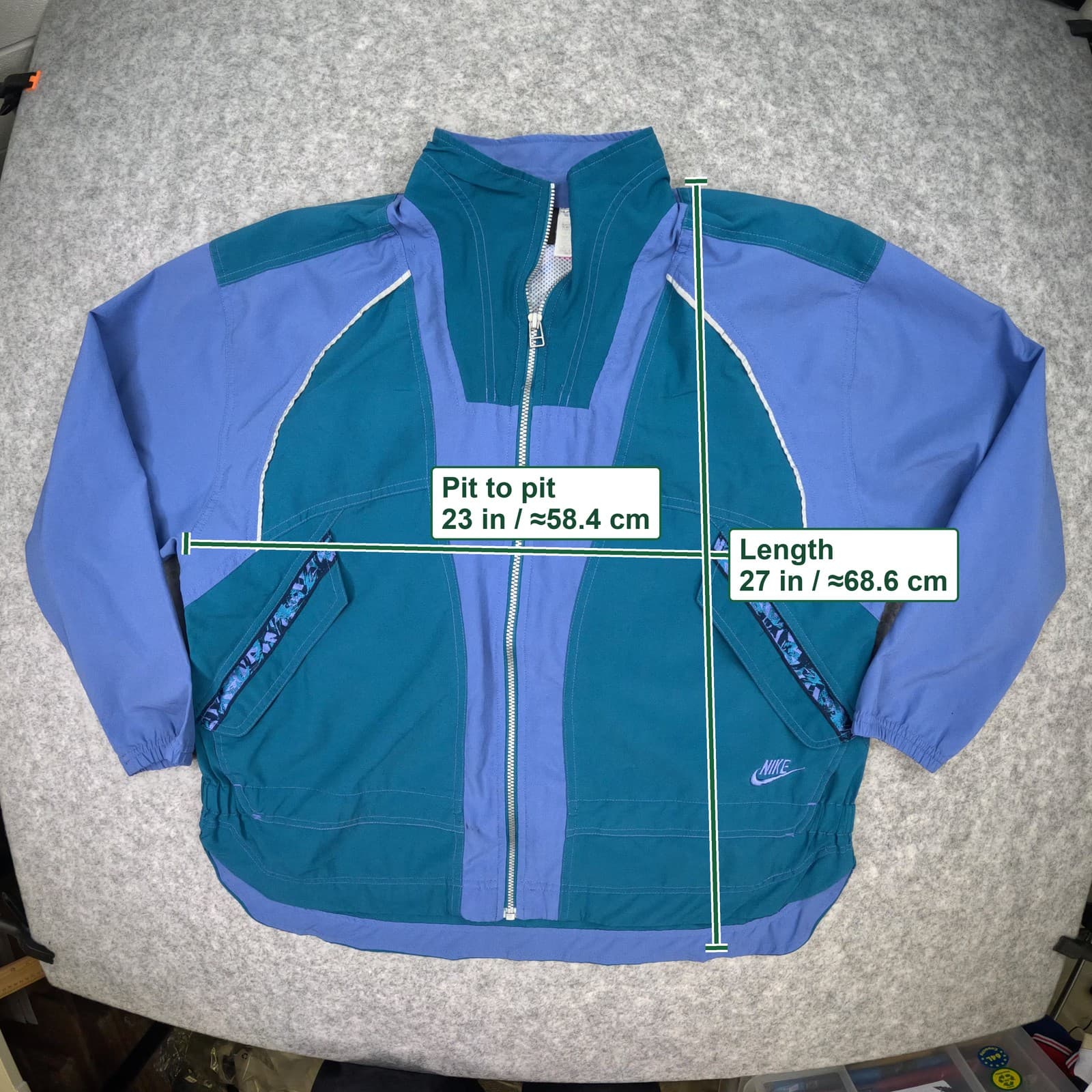 Vintage Nike Windbreaker Shell Jacket Medium 90s Patterned Purple Green photo 5