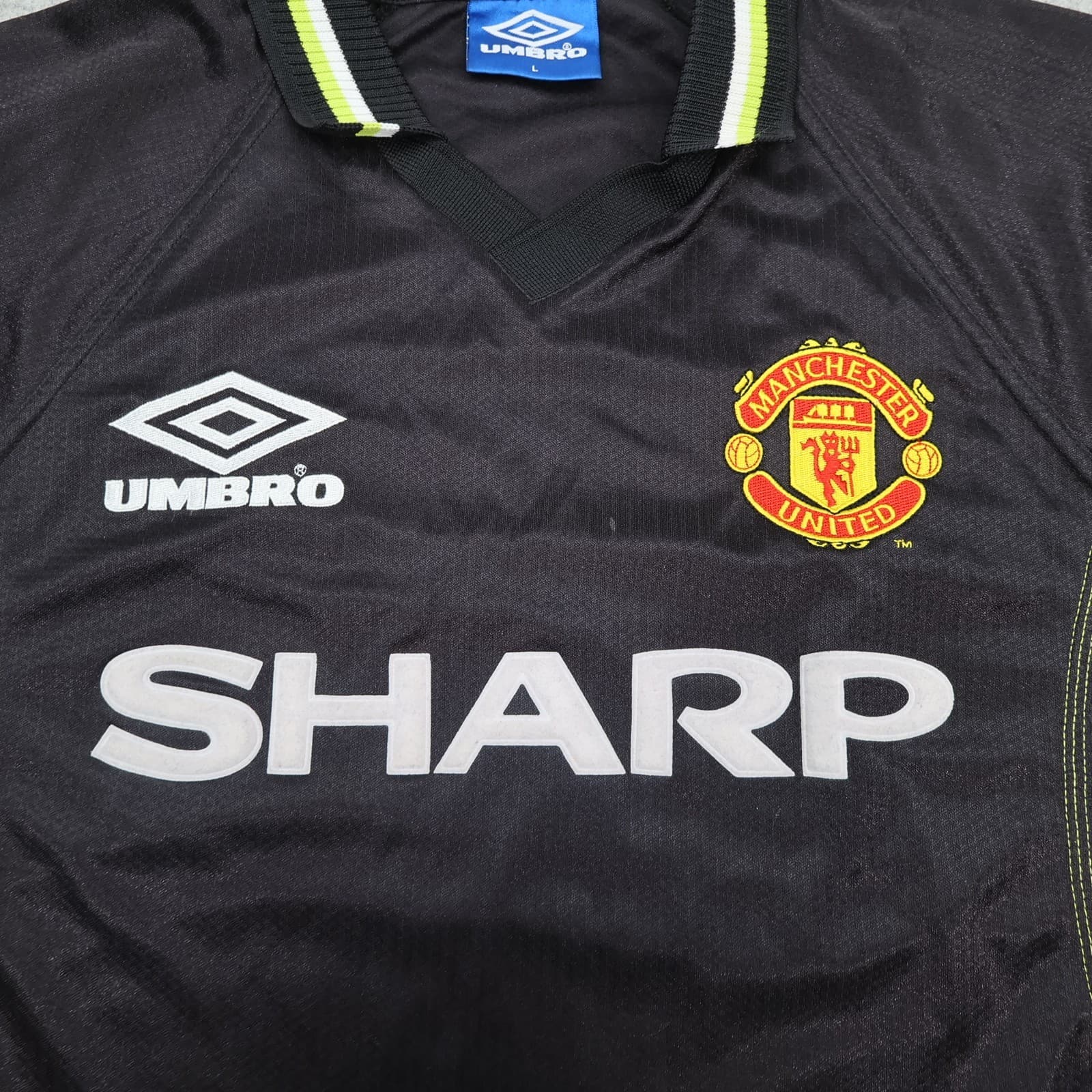Vintage Manchester United Shirt Large Black Third Kit 1998 1999 Umbro Jersey photo 3