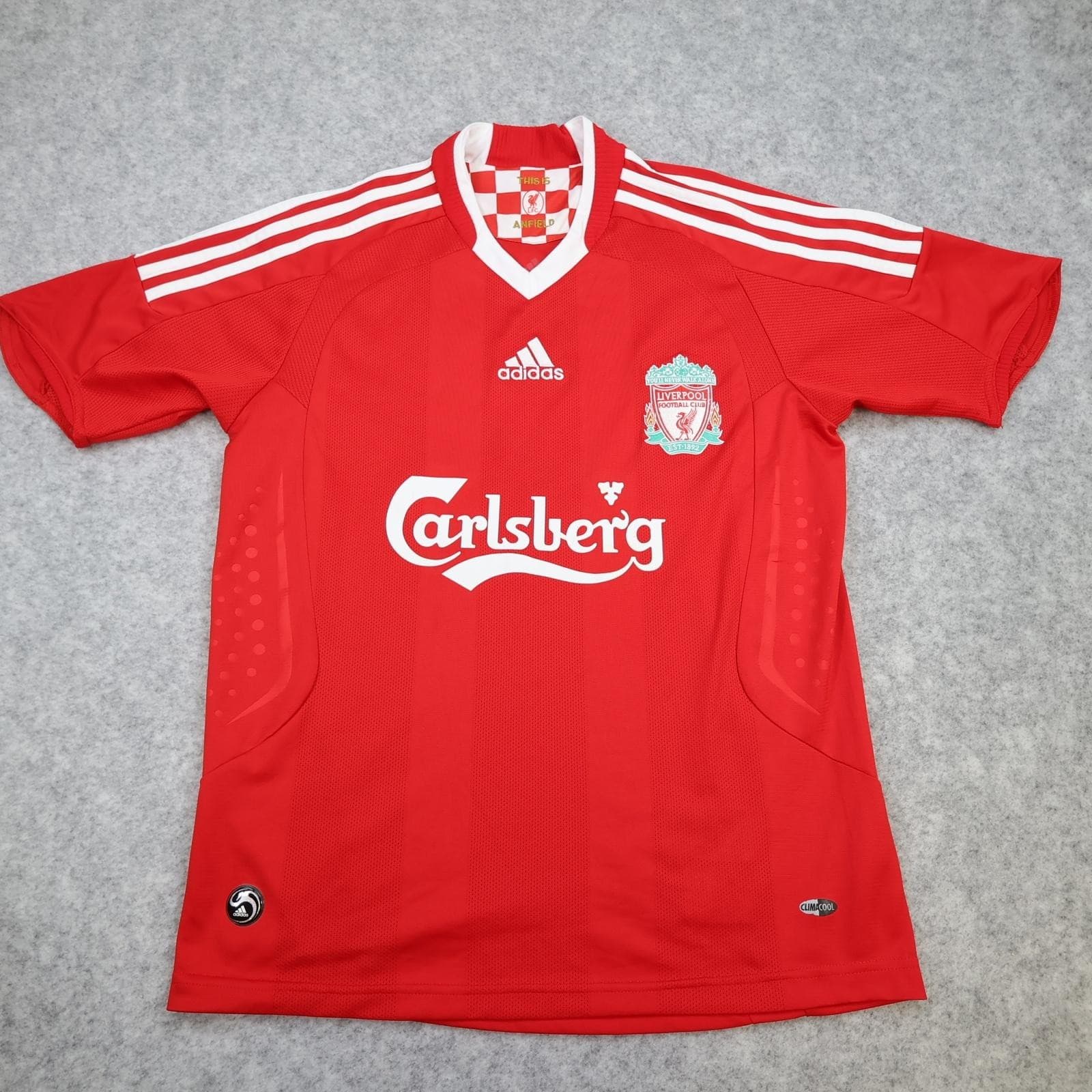 Liverpool Shirt Large Boys Red Home 2008 2010 12-13 Year Adidas Carlsberg Jersey