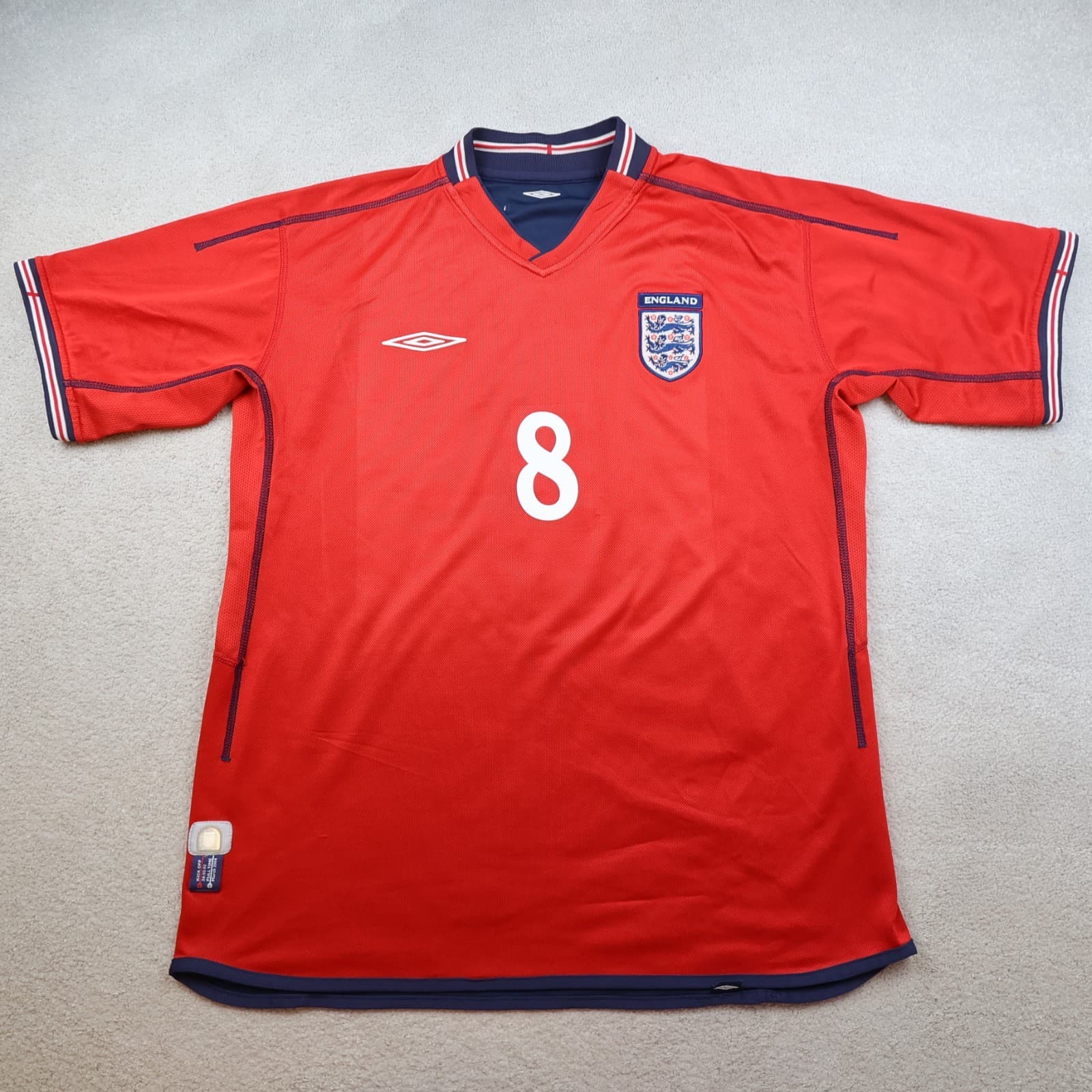 England Football Shirt Large Red Away Kit 2002 2004 Jersey Paul Scholes Umbro photo 2