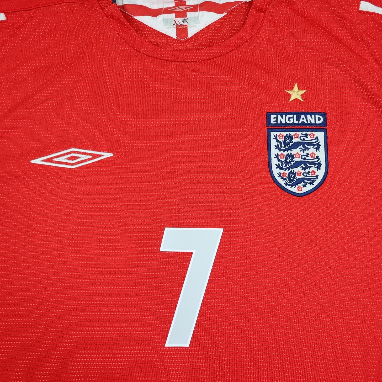 Vintage England Away Shirt Mens XL Red 2004 2006 Football Umbro Beckham 7 Jersey photo 7