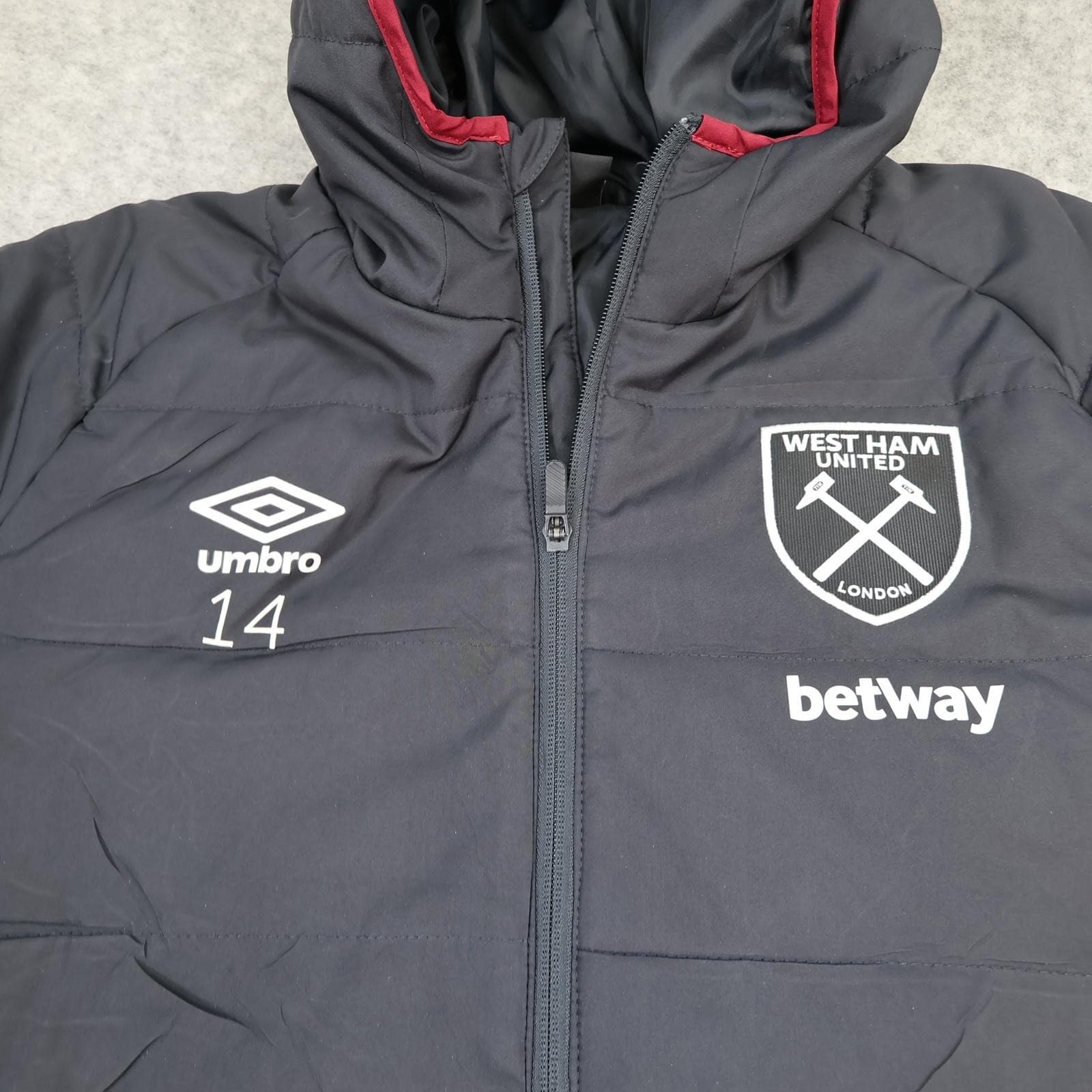 West Ham United Jacket Mens Medium Navy EPL Football Umbro Hooded Padded Coat photo 4