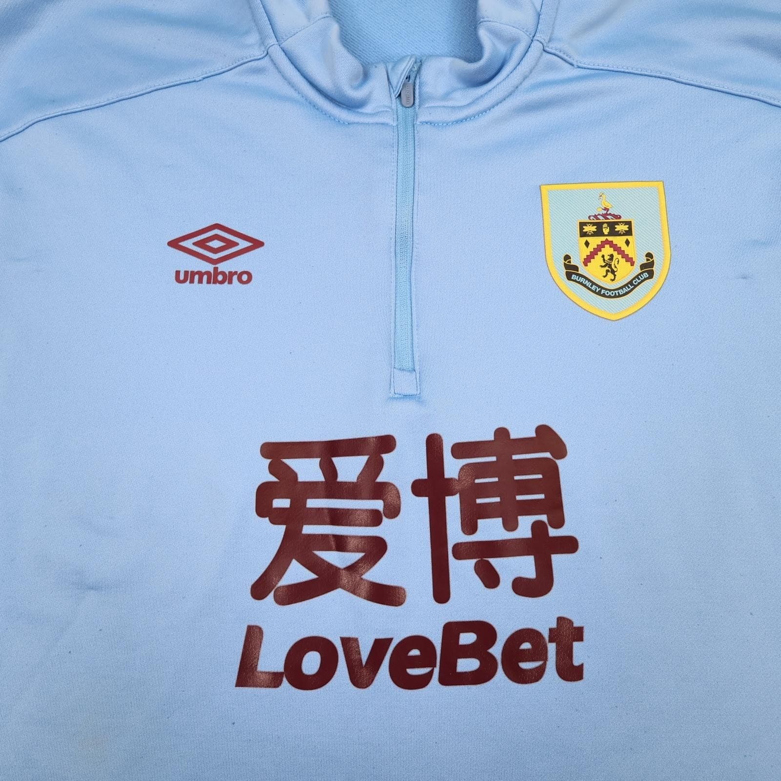 Burnley Training Top Mens 3XL Blue EPL Football Umbro LoveBet 1/4 Zip Jersey photo 3