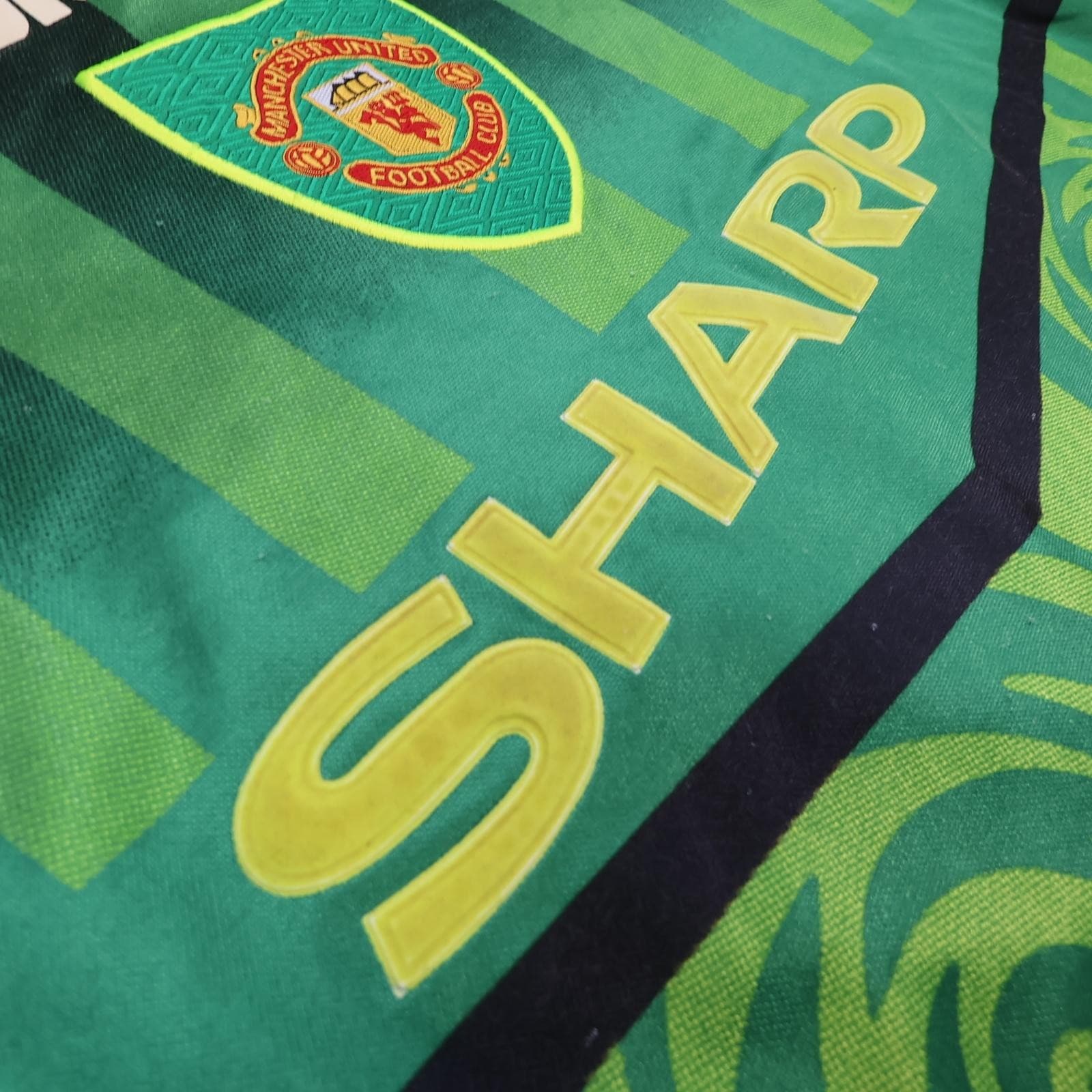 Vintage Manchester United Shirt Mens Medium Green Goalkeeper Umbro Sharp 1997 98 photo 4