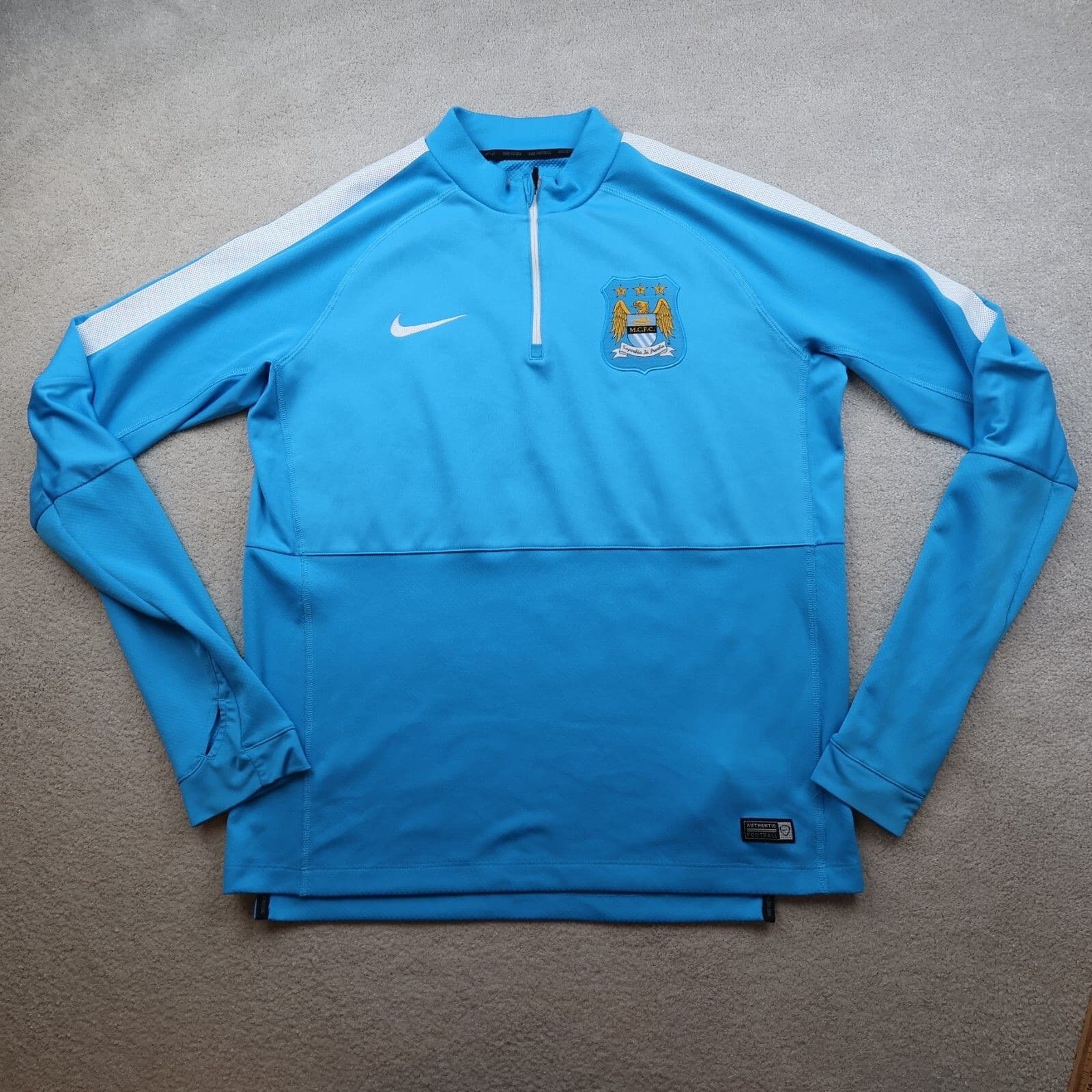 Manchester City Jumper Large Blue Tracksuit Pullover 2014 2015 1/4 Zip Nike