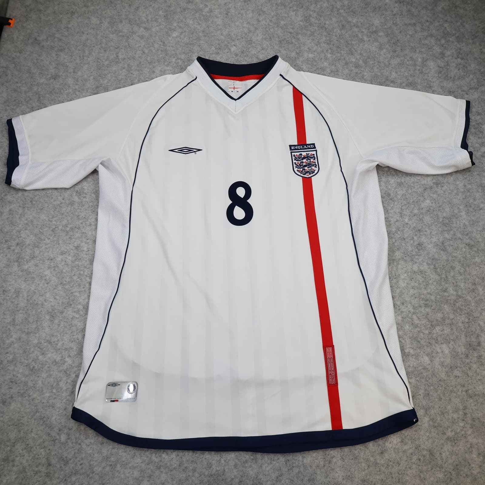 Vintage England Home Shirt Mens XL White 2001 2003 Football Umbro Scholes 8 photo 2