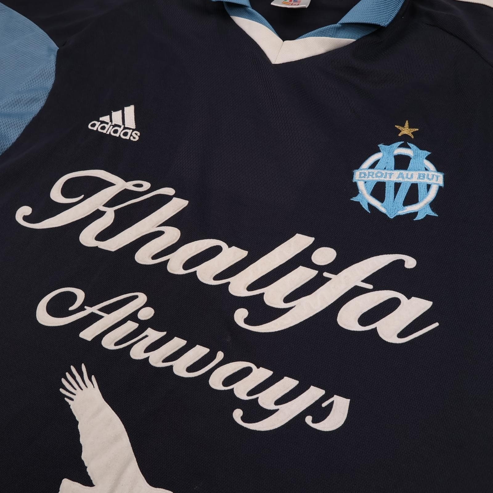 Vintage Olympique Marseille Shirt Mens XL Blue Khalifa 2001 2002 Soccer Jersey photo 4