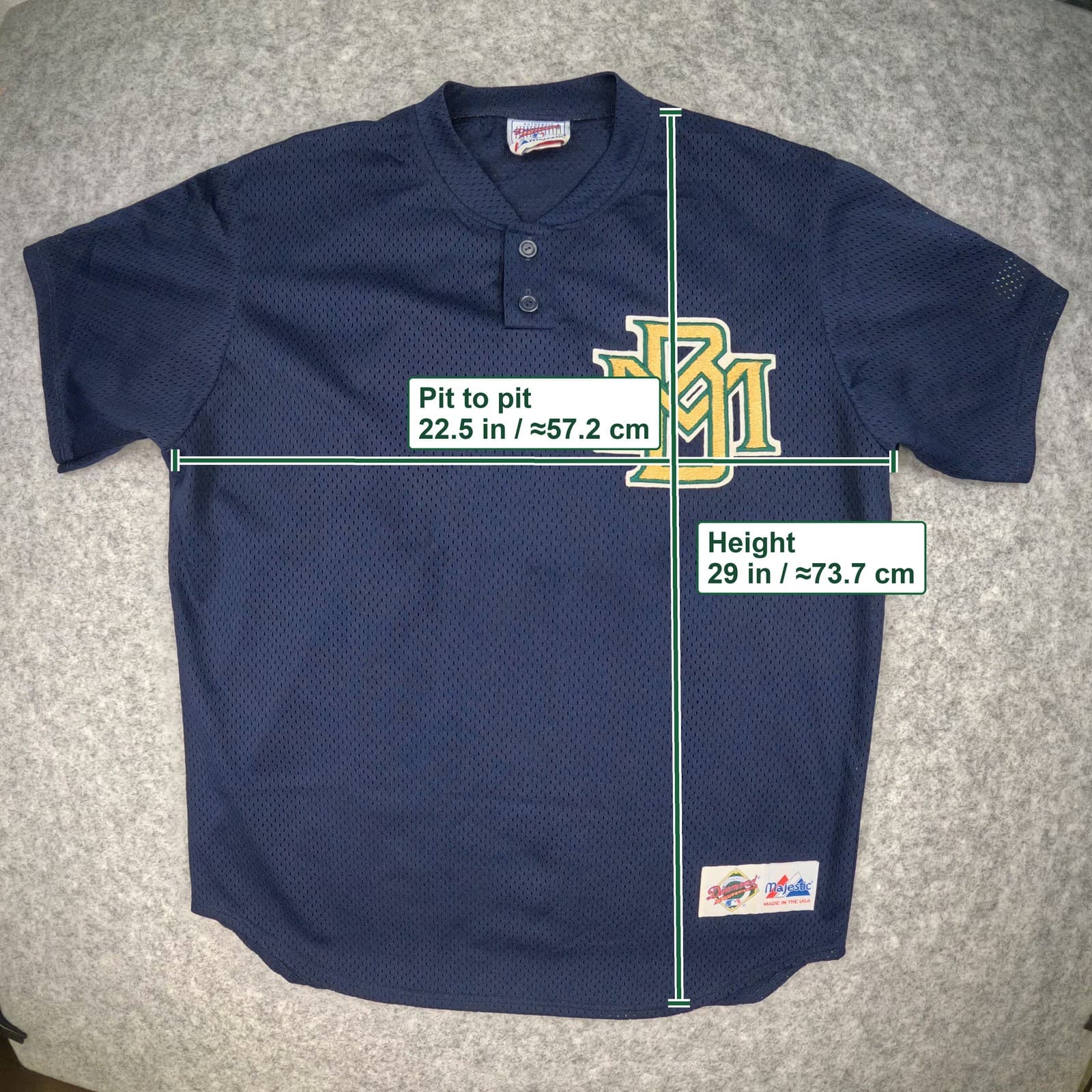 Milwaukee Brewers Baseball Jersey Large Navy Majestic Diamond Collection 90s photo 3