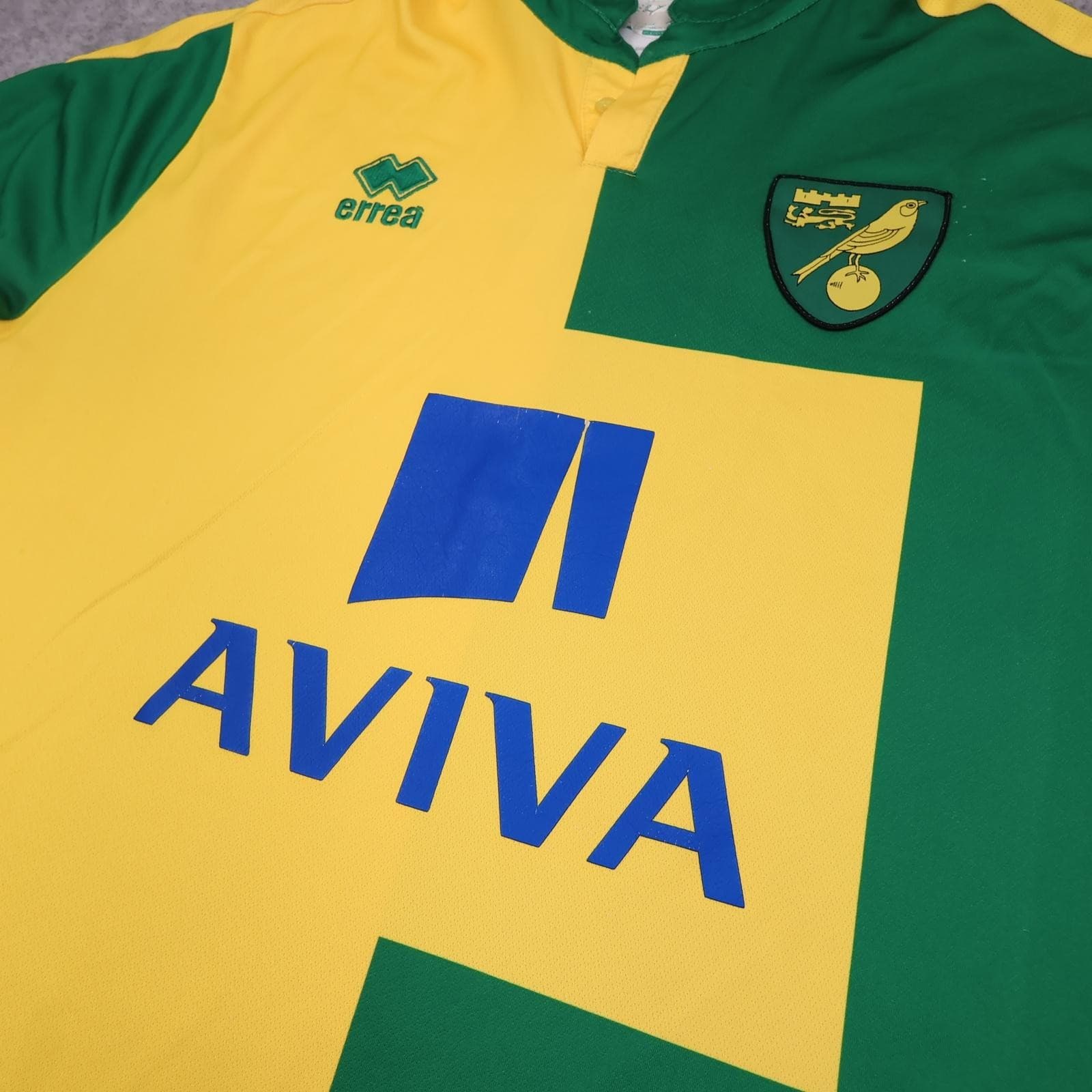 Norwich City Shirt Mens XL 2015 2016 Home Long Sleeve Errea Aviva Soccer Jersey photo 3