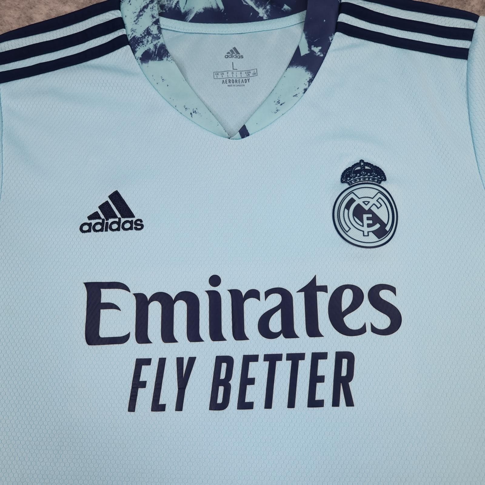 Real Madrid Goalkeeper Shirt Mens Large Blue 2020 2021 Football Adidas Emirates photo 3