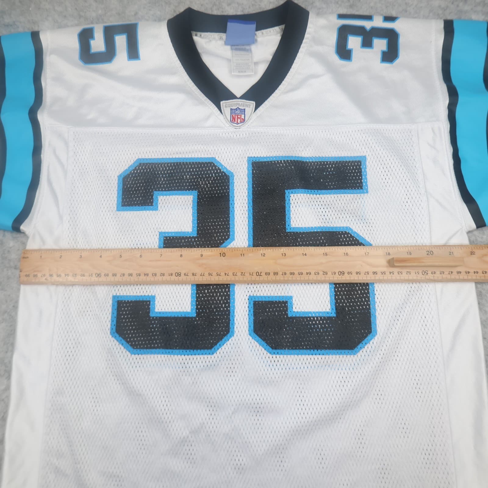 Carolina Panthers Jersey Medium White Shirt NFL Reebok Eric Shelton Mens 35 photo 8