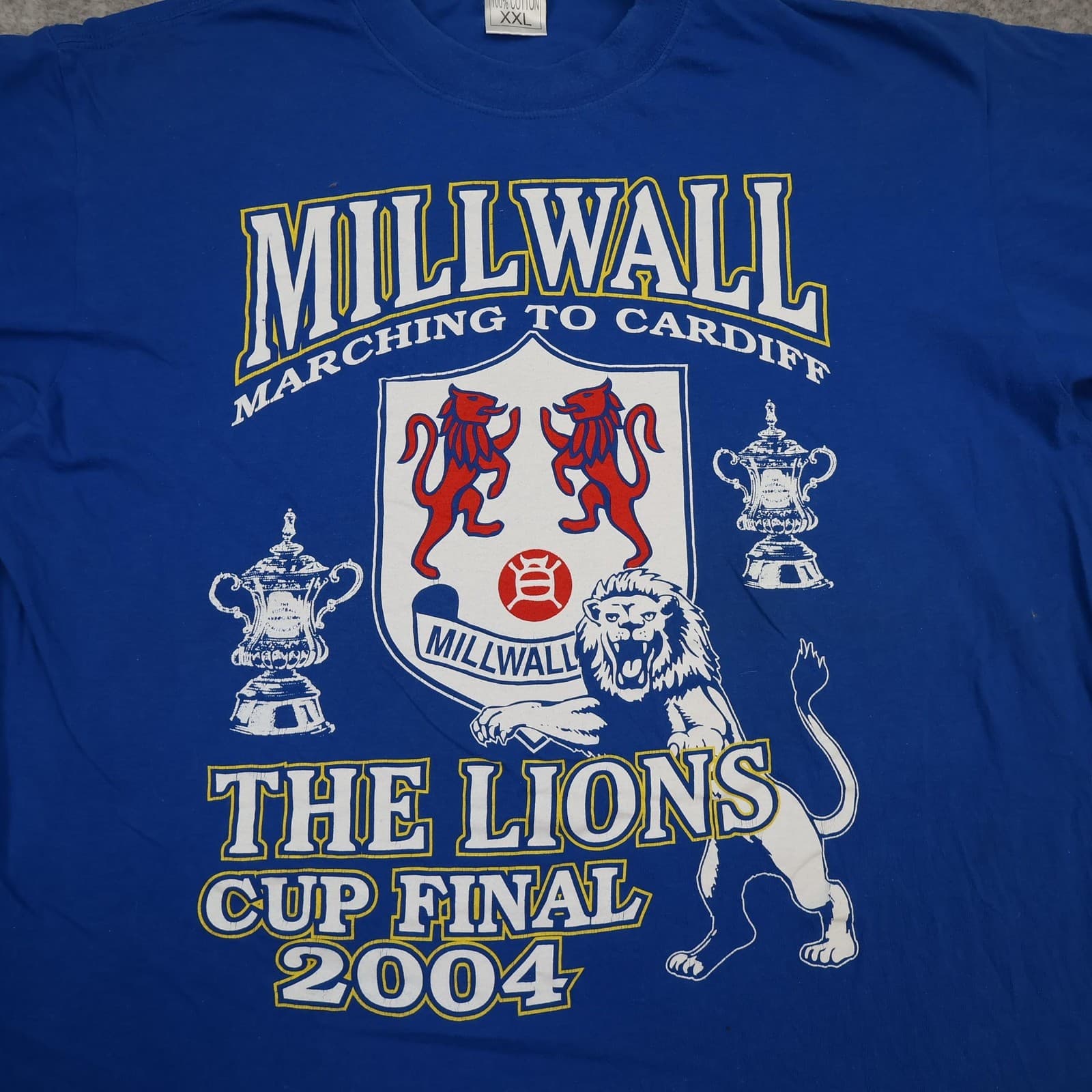 Vintage Millwall Shirt Mens 2XL Blue FA Cup 2004 Marching To Cardiff Football photo 3