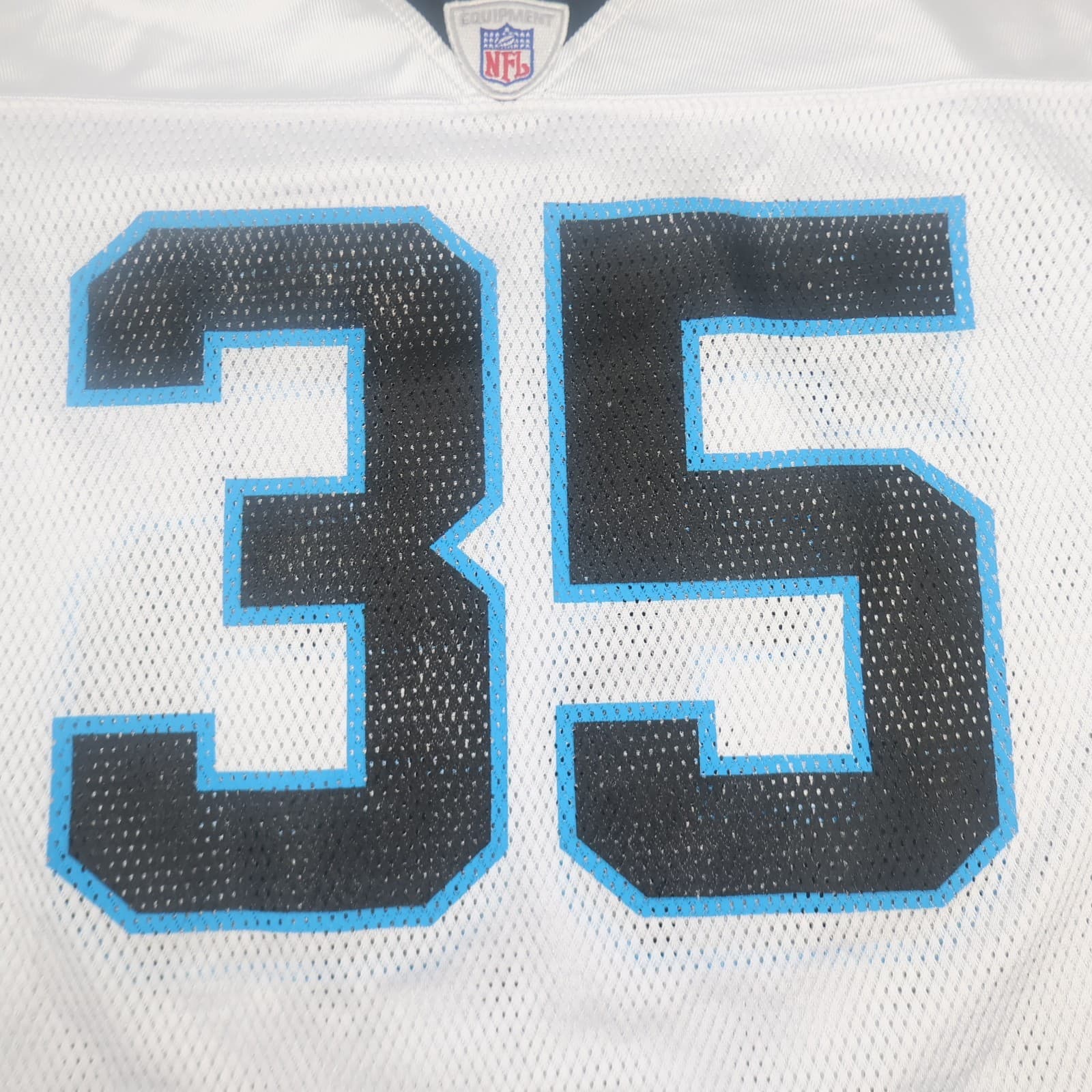 Carolina Panthers Jersey Medium White Shirt NFL Reebok Eric Shelton Mens 35 photo 4