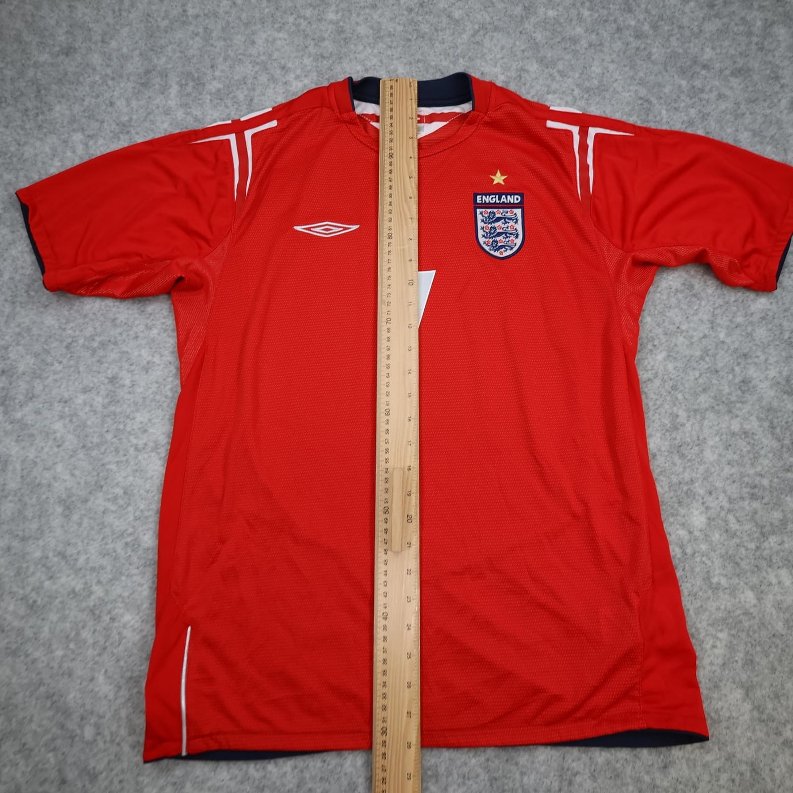 Vintage England Away Shirt Mens Large Red 2004 2006 Umbro Beckham 7 Jersey photo 13