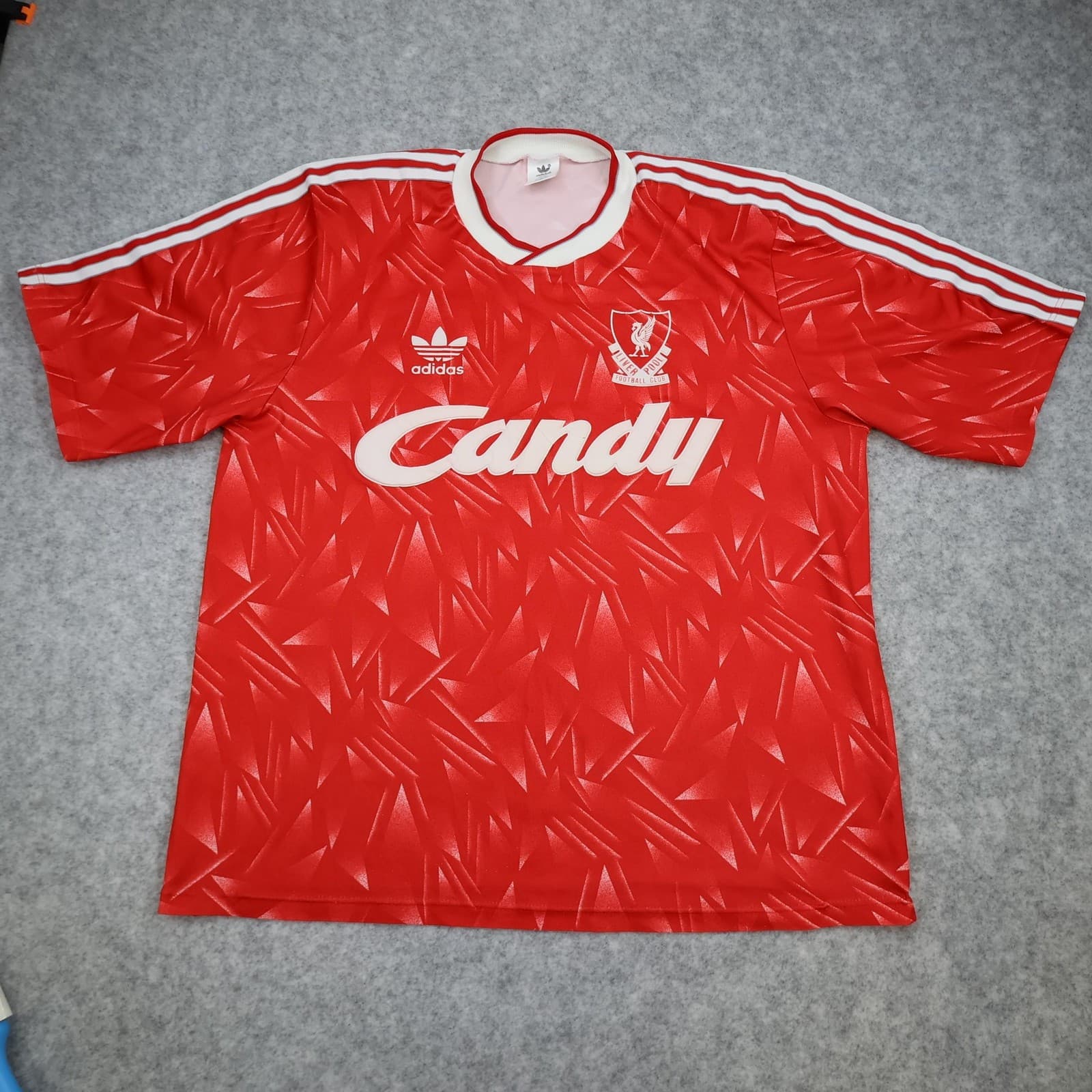 Liverpool Vintage Shirt Mens Large Red Home 1989 1991 Adidas Candy Soccer Jersey