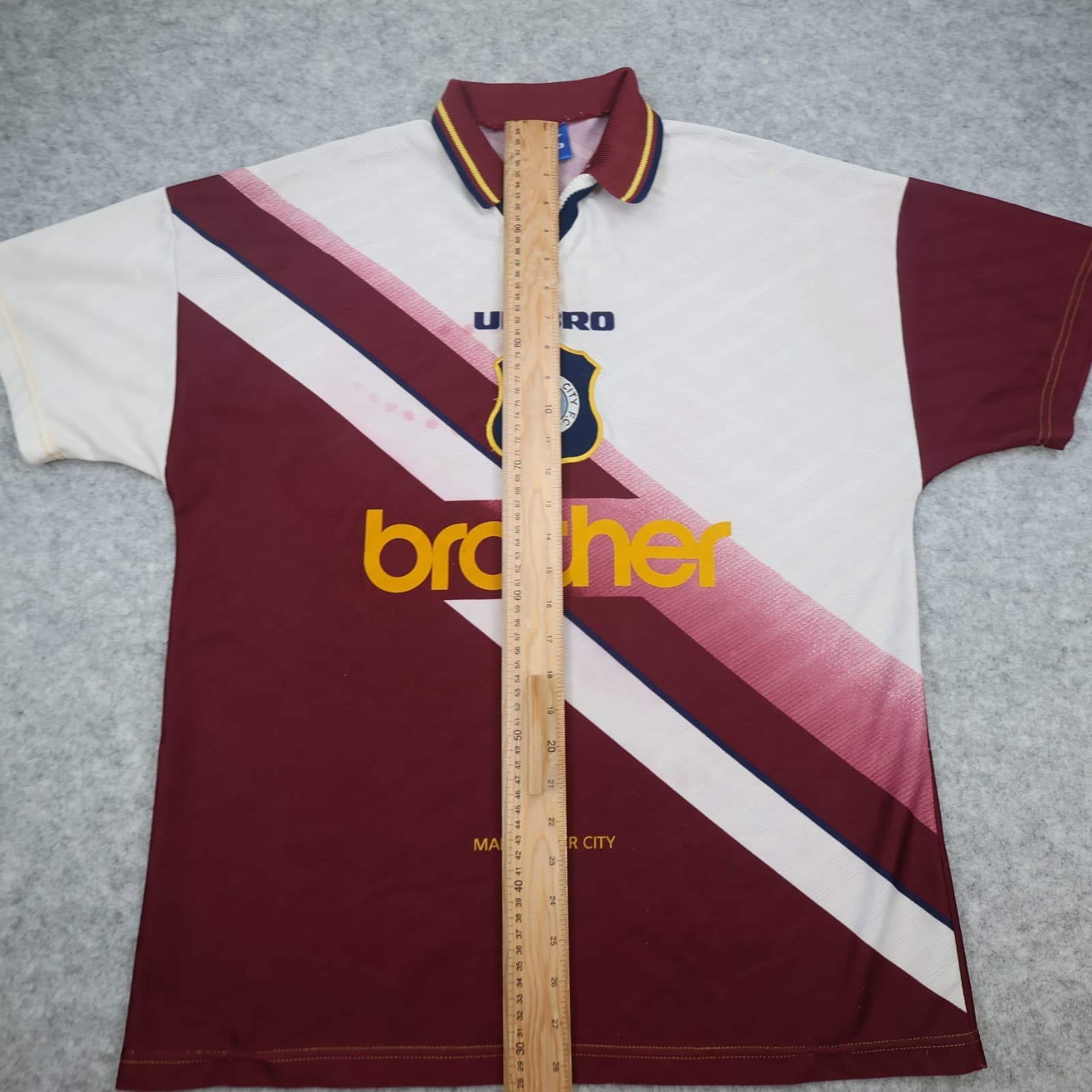 Vintage Manchester City Shirt Large Burgundy Away Kit 1996 1997 Umbro Jersey photo 12