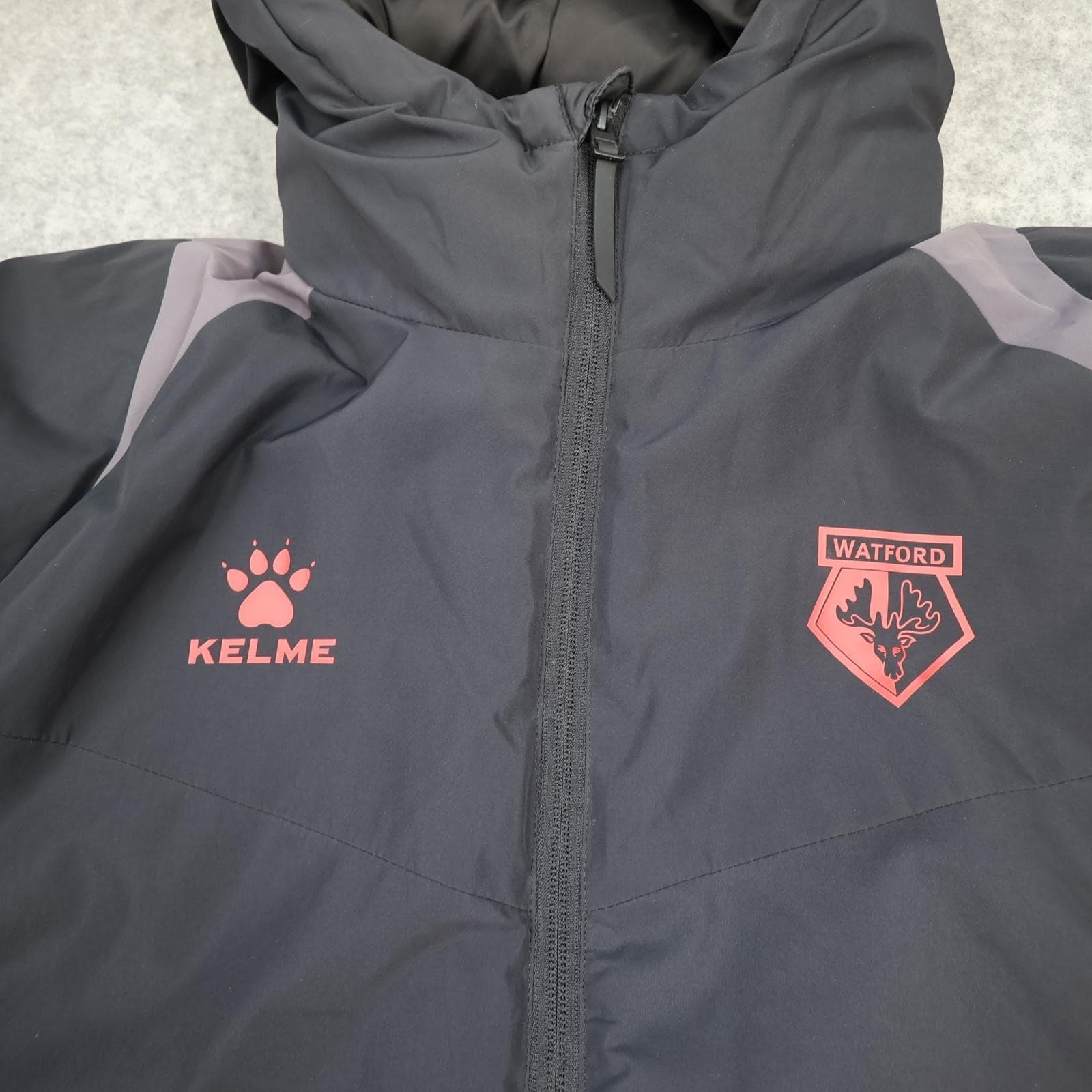 Watford Jacket Mens Medium Black EFL Football Kelme Hooded Padded Warm Coat photo 4