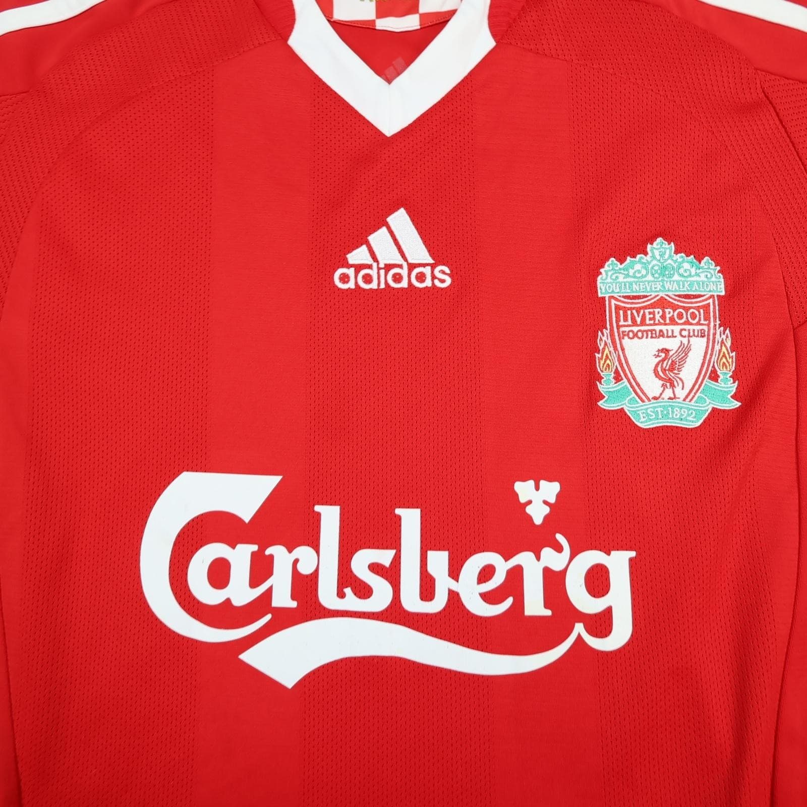Liverpool Shirt Large Boys Red Home 2008 2010 12-13 Year Adidas Carlsberg Jersey photo 3