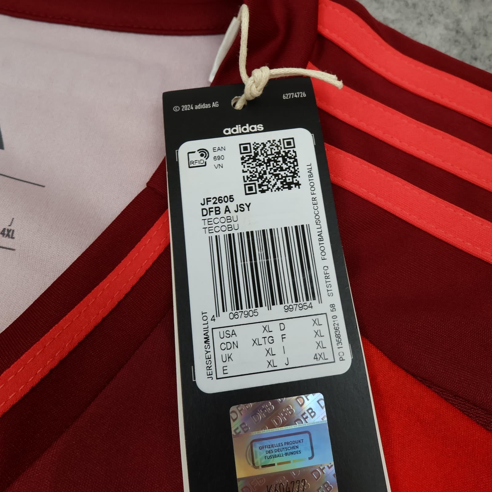 Germany Away Shirt Mens XL Red 2025 Football Adidas Deutschland Soccer Jersey photo 5