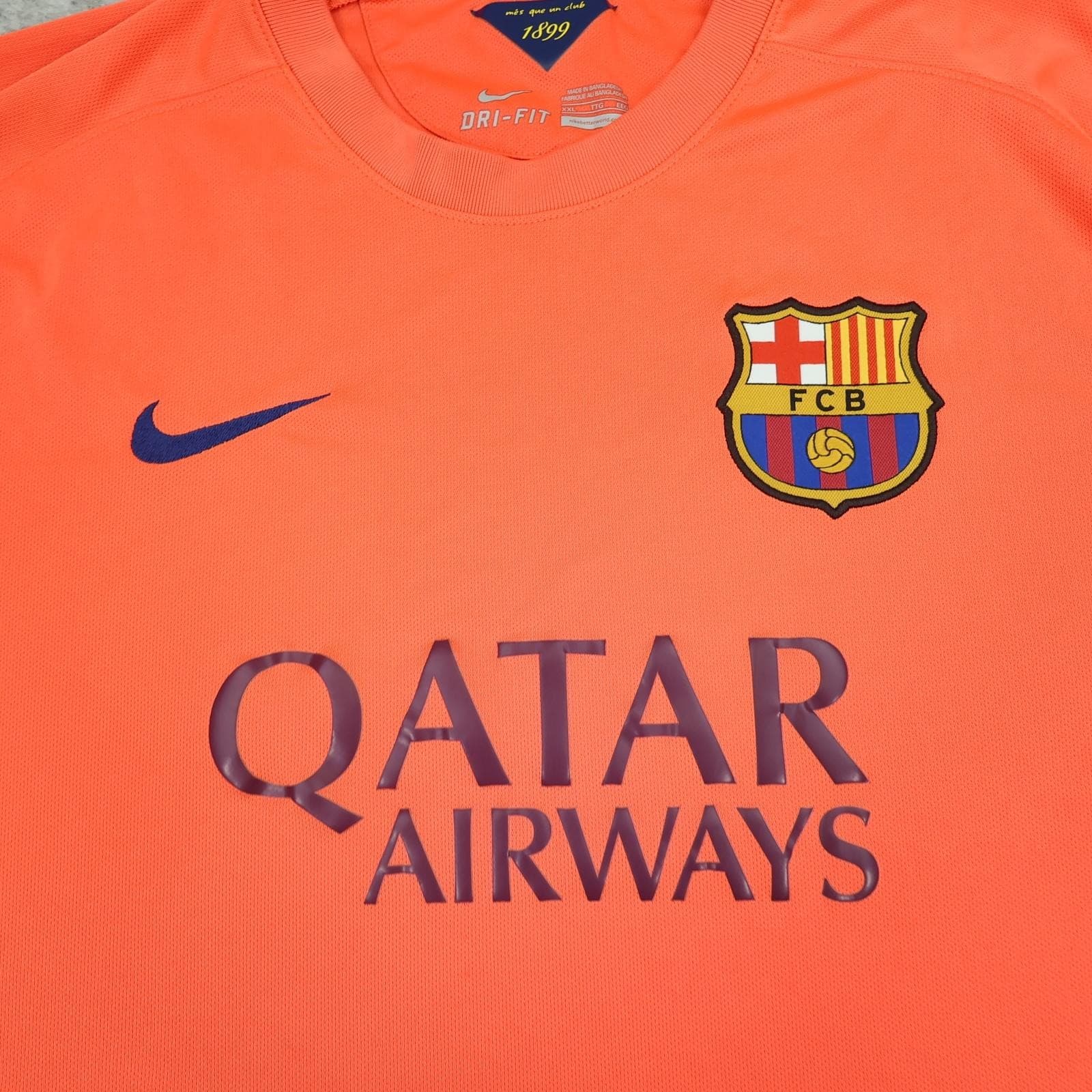Barcelona Shirt Mens 2XL Orange Away 2014 2015 Football Nike Qatar Airways photo 3