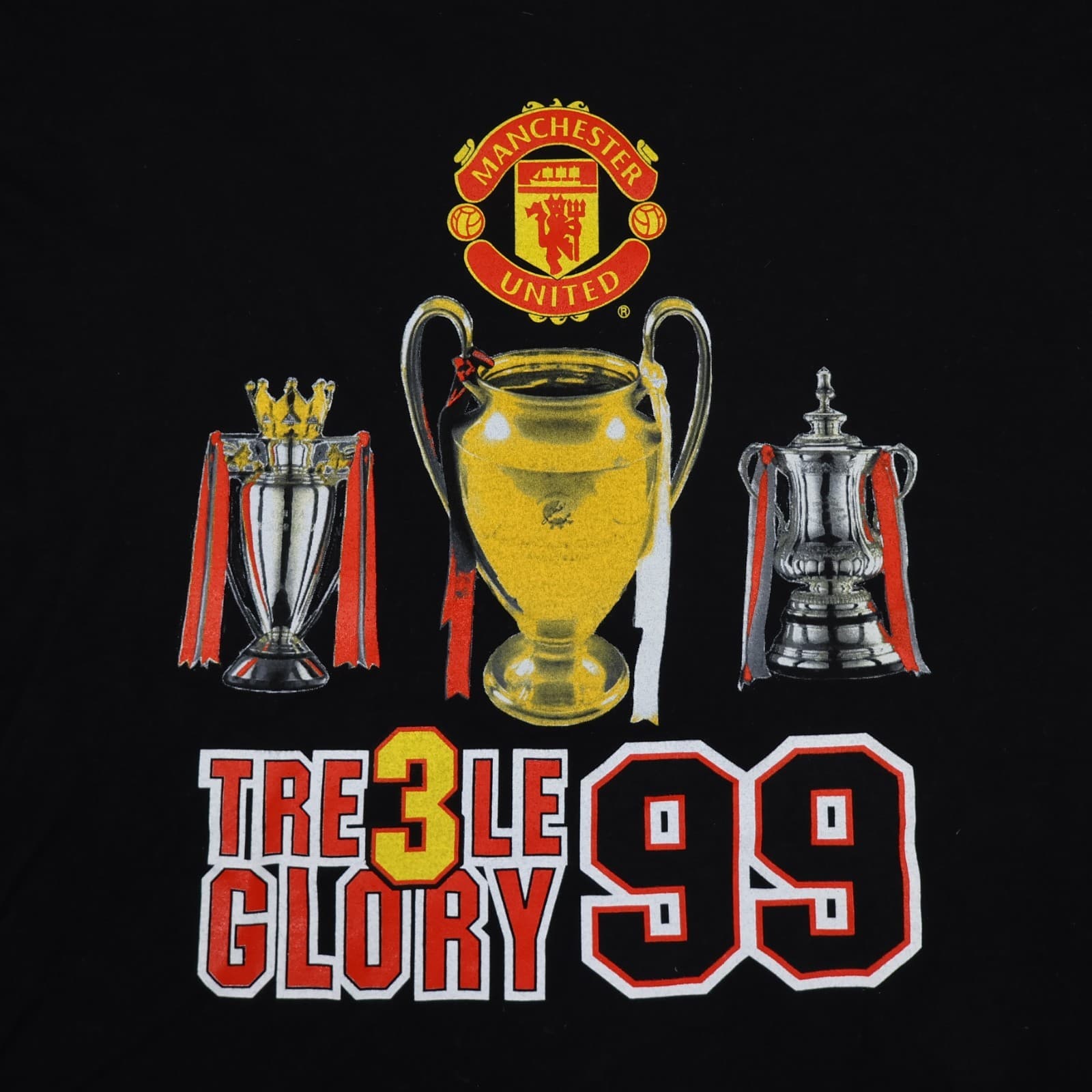 Vintage Manchester United Shirt Large Black Treble Glory Graphic 1999 90s photo 3