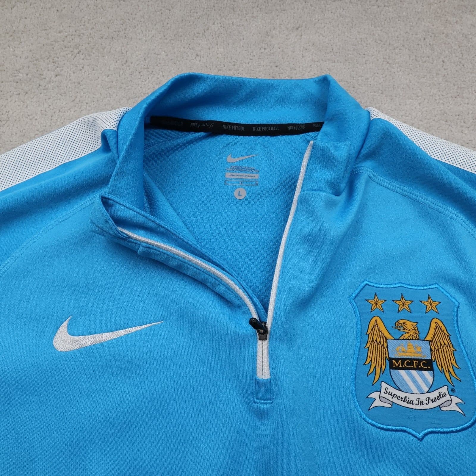 Manchester City Jumper Large Blue Tracksuit Pullover 2014 2015 1/4 Zip Nike photo 7