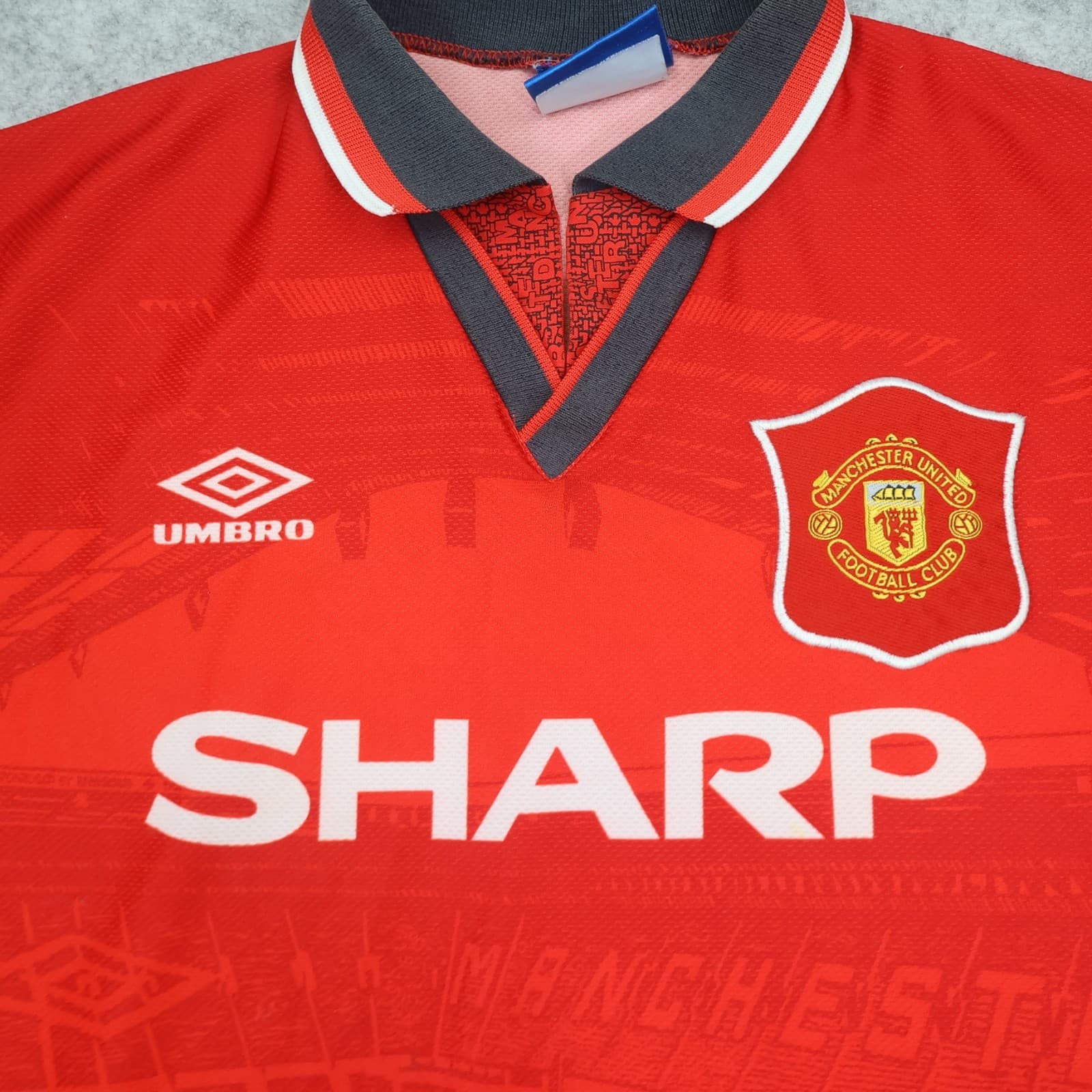 Vintage Manchester United Shirt Large Red Home 1994 1996 Umbro Soccer Jersey photo 3