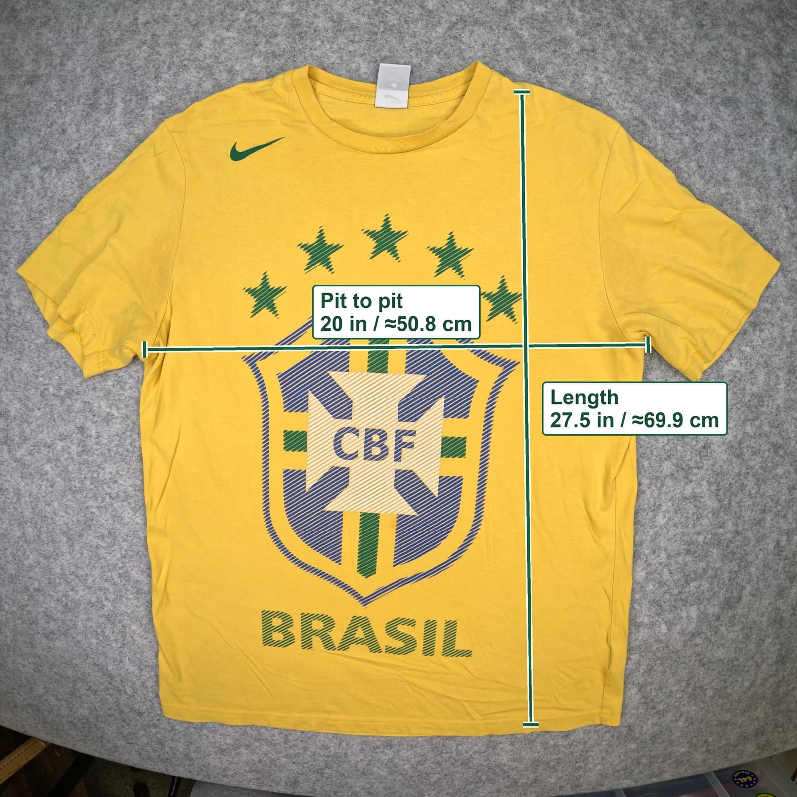Brazil T Shirt Large Yellow Nike Graphic Tee 363560-703 Hole Back right sleeve photo 2